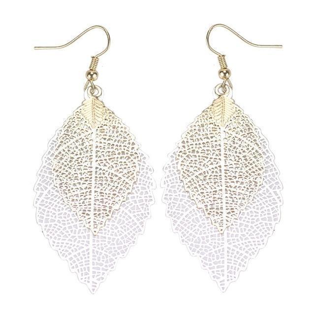 Colorful dangling rainbow leaf earrings made of zinc alloy and fabric, showcasing intricate layered designs.