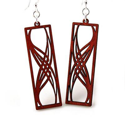 Rectangular Elegance Earrings in Cherry Red, made from sustainably sourced wood with silver-finished stainless steel ear wires.