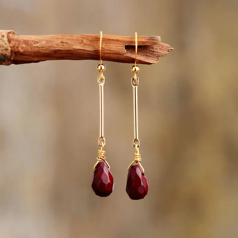 Handmade Red Jasper Dangle Earrings featuring vibrant red stones in a bohemian design, perfect for stylish women.