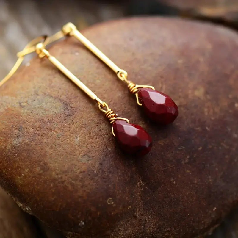 Handmade Red Jasper Dangle Earrings featuring vibrant red stones in a bohemian design, perfect for stylish women.