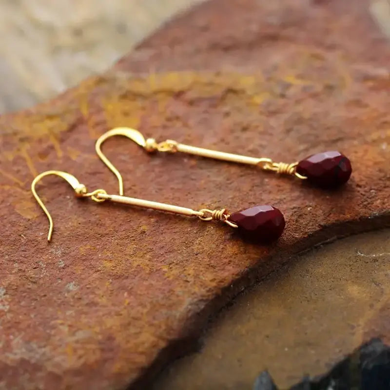 Handmade Red Jasper Dangle Earrings featuring vibrant red stones in a bohemian design, perfect for stylish women.