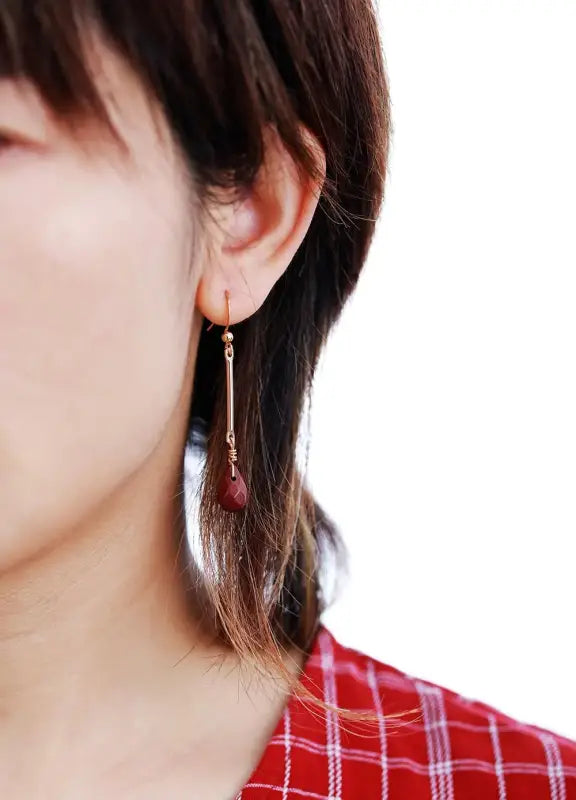 Handmade Red Jasper Dangle Earrings featuring vibrant red stones in a bohemian design, perfect for stylish women.