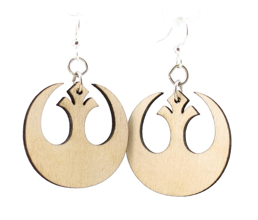 A pair of Republic Wood Earrings #1595 made from sustainably sourced wood, featuring a natural wood finish and silver-finished stainless steel ear wires.