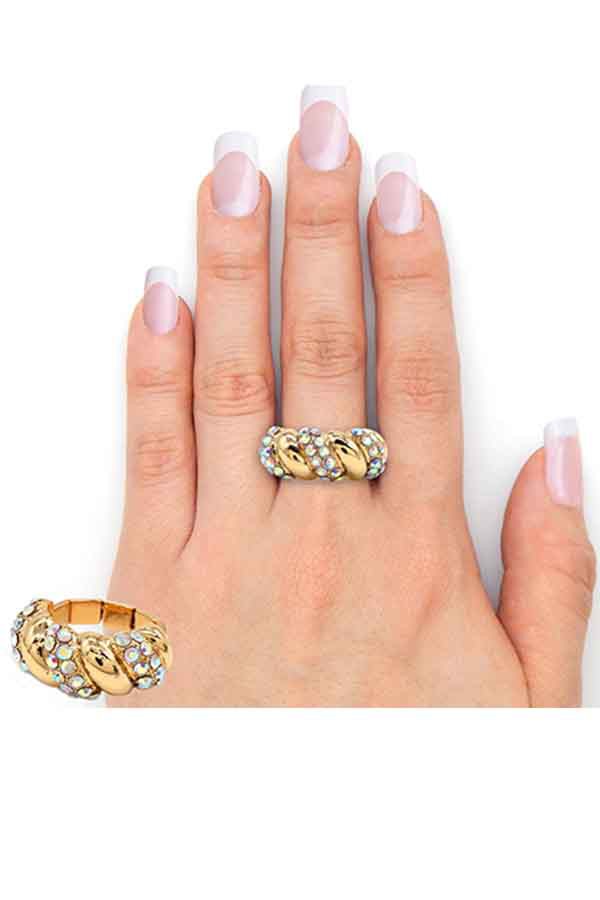 Rhinestone Swivel Rope Pattern Ring featuring a unique rope design and sparkling rhinestones, stretchable for comfort.