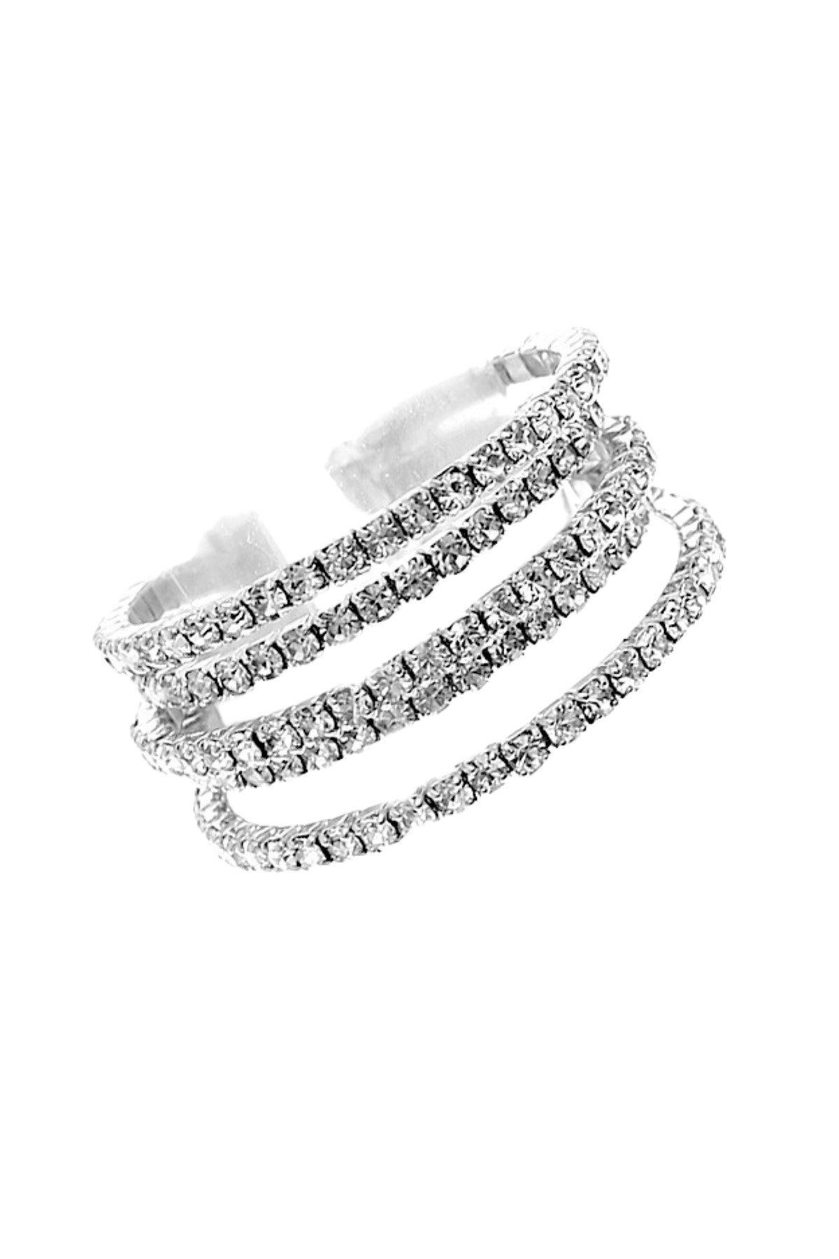 Rhinestone 5 Row Memorywire Stretch Ring featuring sparkling rhinestones in a multi-row design, perfect for any occasion.