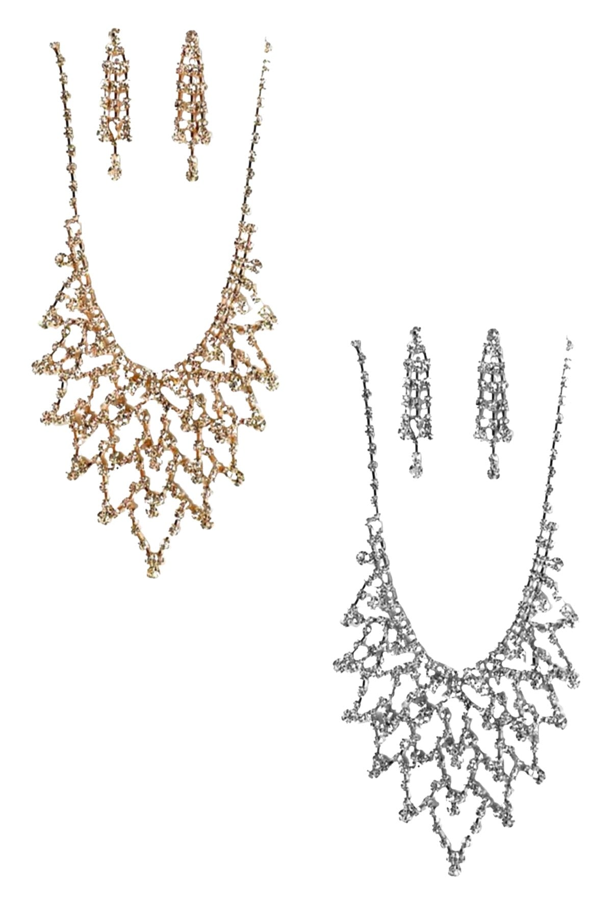 Rhinestone Accent Statement Necklace Set featuring sparkling rhinestones and a lobster claw clasp with an extender.