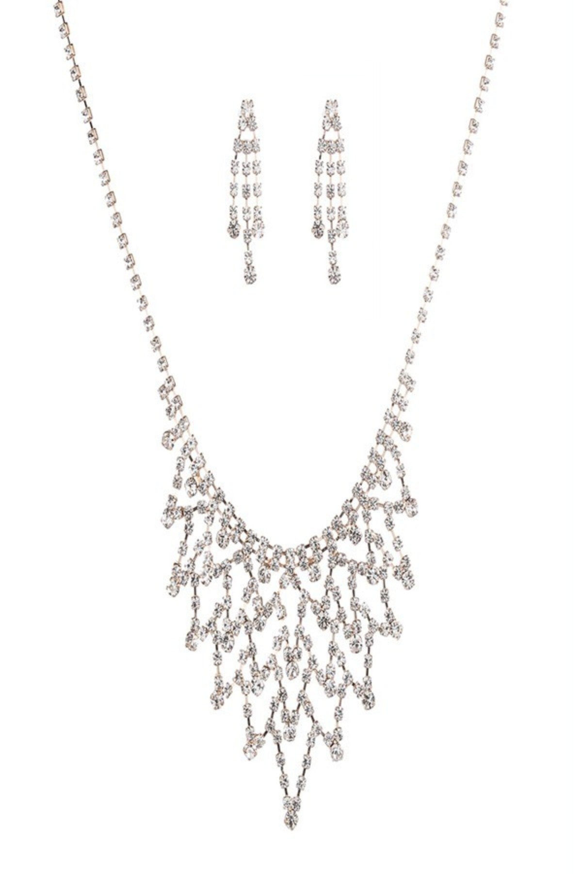 Rhinestone Accent Statement Necklace Set featuring sparkling rhinestones and a lobster claw clasp with an extender.