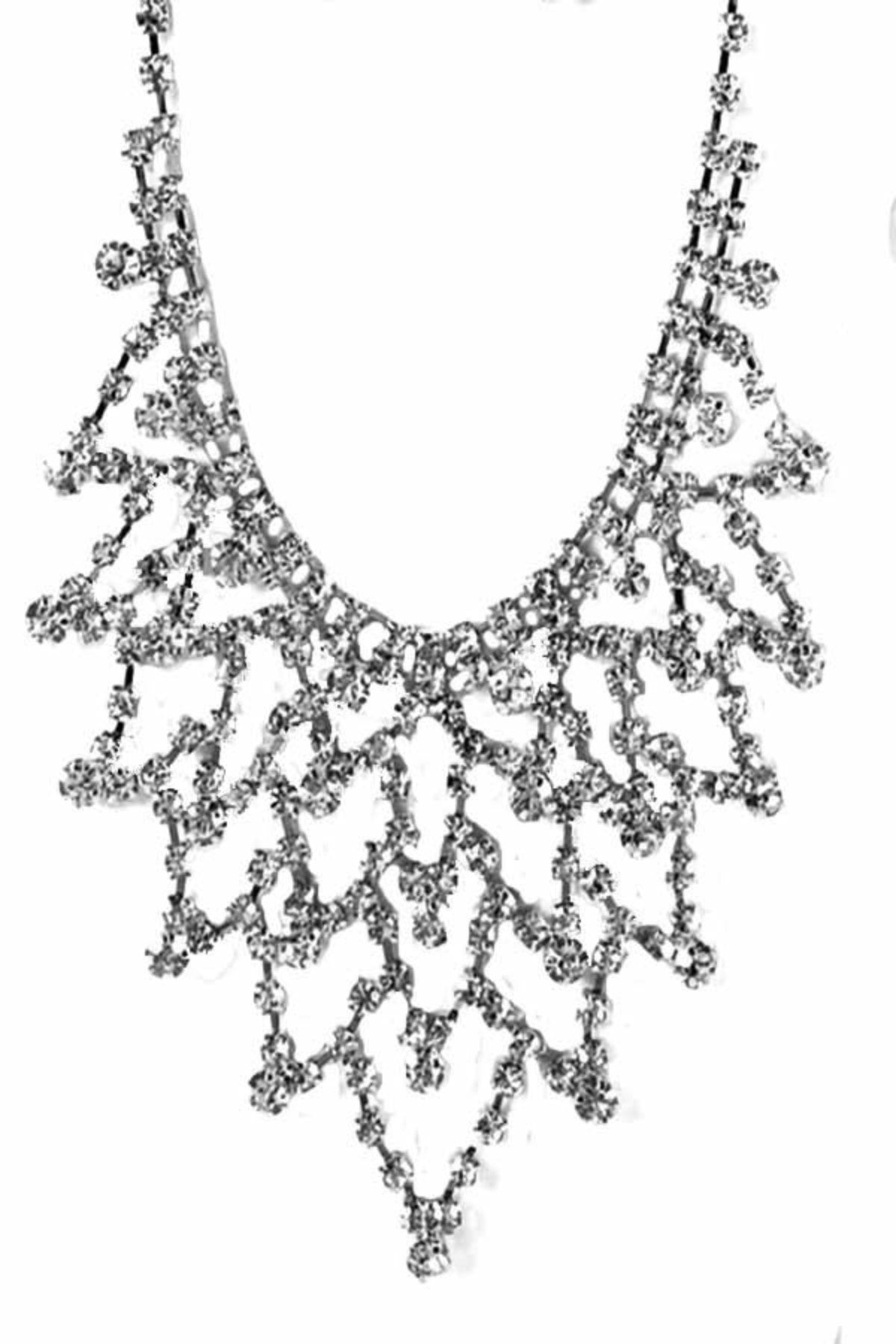 Rhinestone Accent Statement Necklace Set featuring sparkling rhinestones and a lobster claw clasp with an extender.