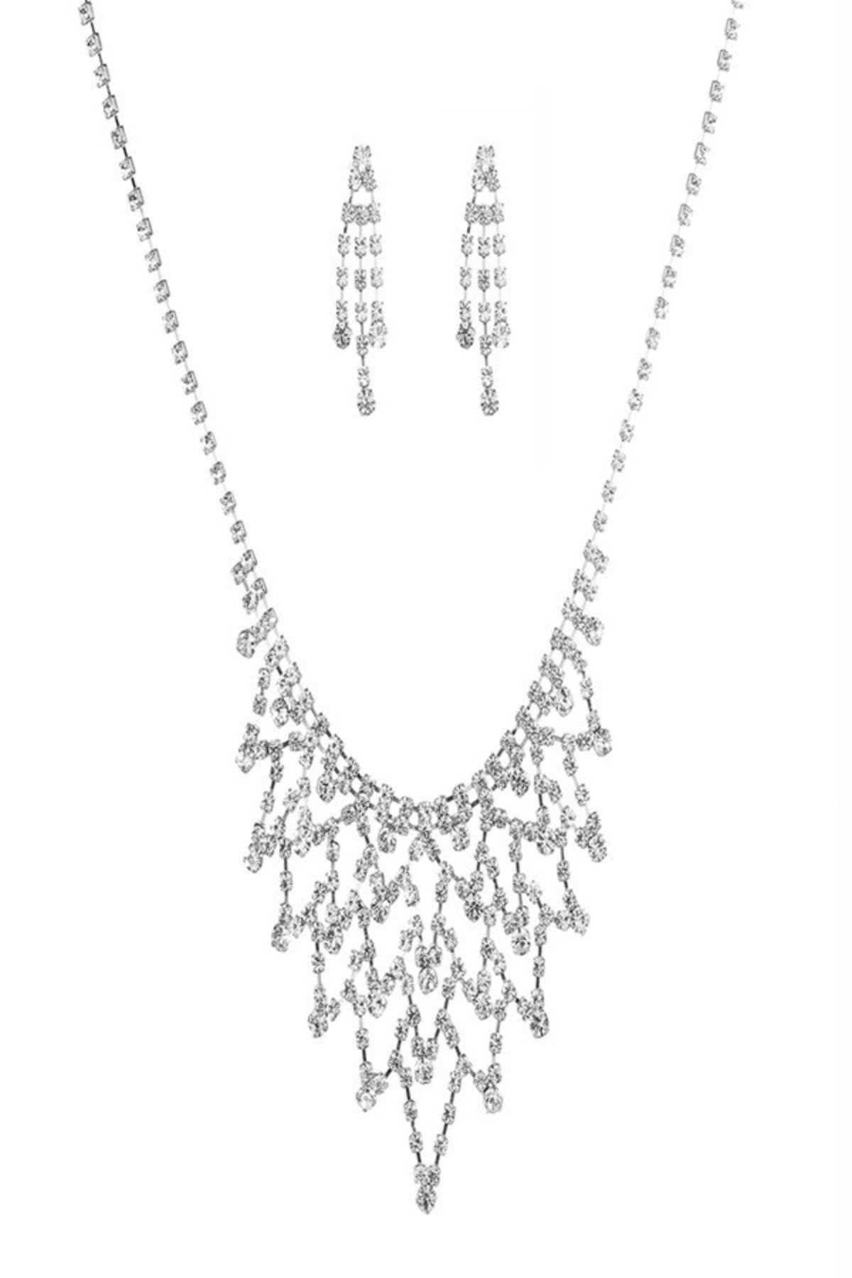 Rhinestone Accent Statement Necklace Set featuring sparkling rhinestones and a lobster claw clasp with an extender.