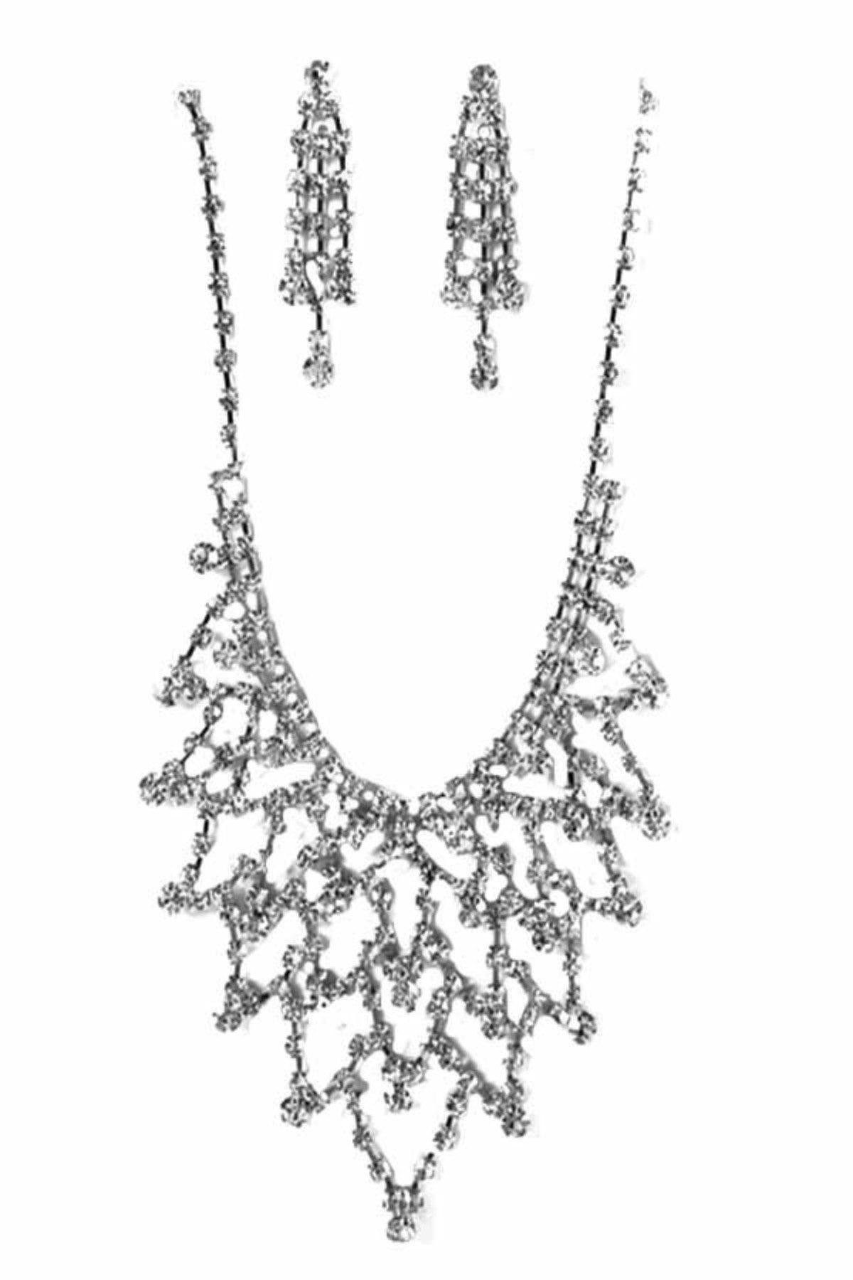 Rhinestone Accent Statement Necklace Set featuring sparkling rhinestones and a lobster claw clasp with an extender.