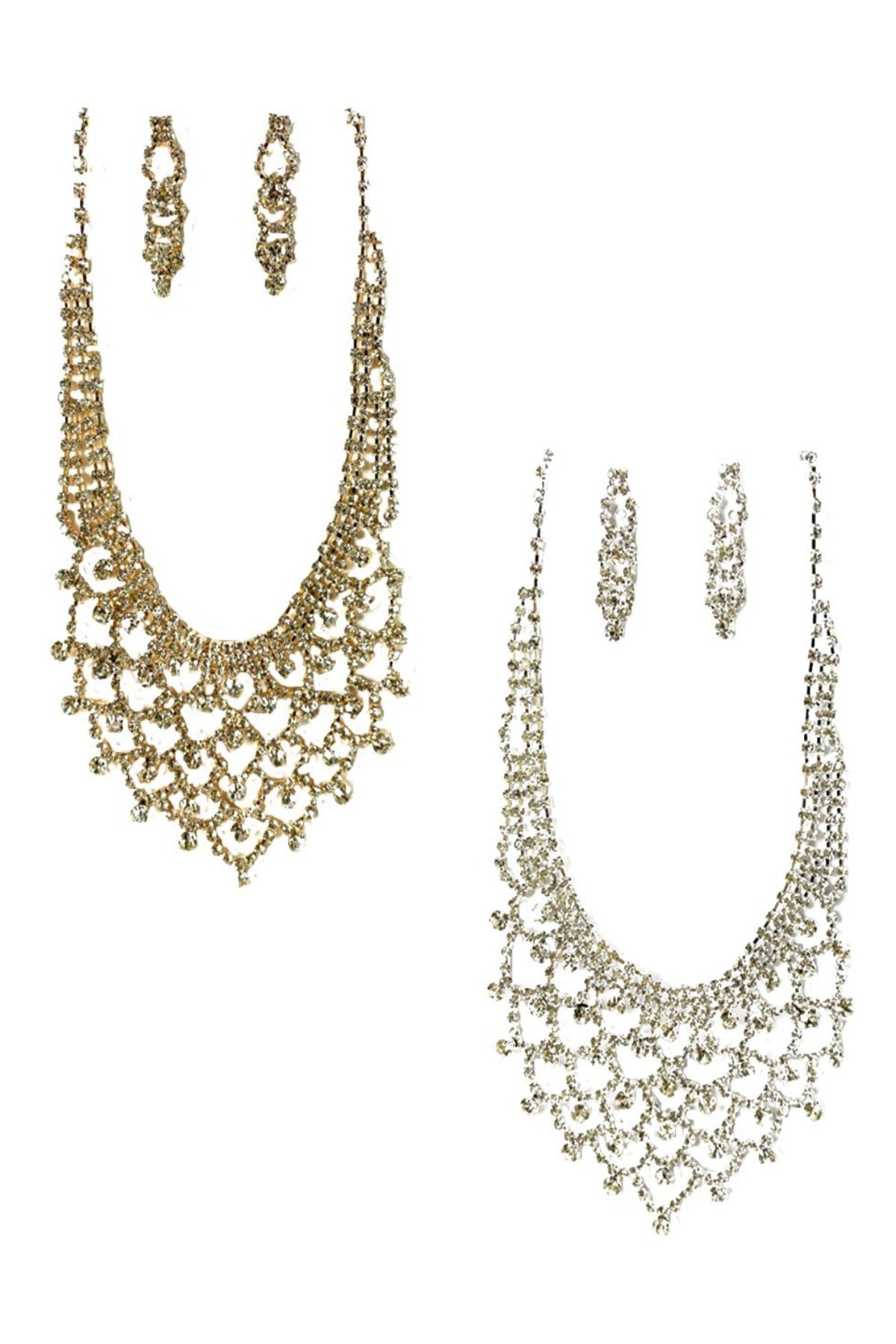 Rhinestone Accent Statement Necklace Set featuring sparkling rhinestones and a lobster claw clasp with extender.