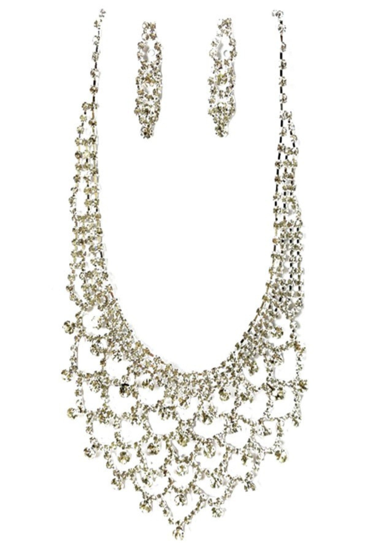 Rhinestone Accent Statement Necklace Set featuring sparkling rhinestones and a lobster claw clasp with extender.