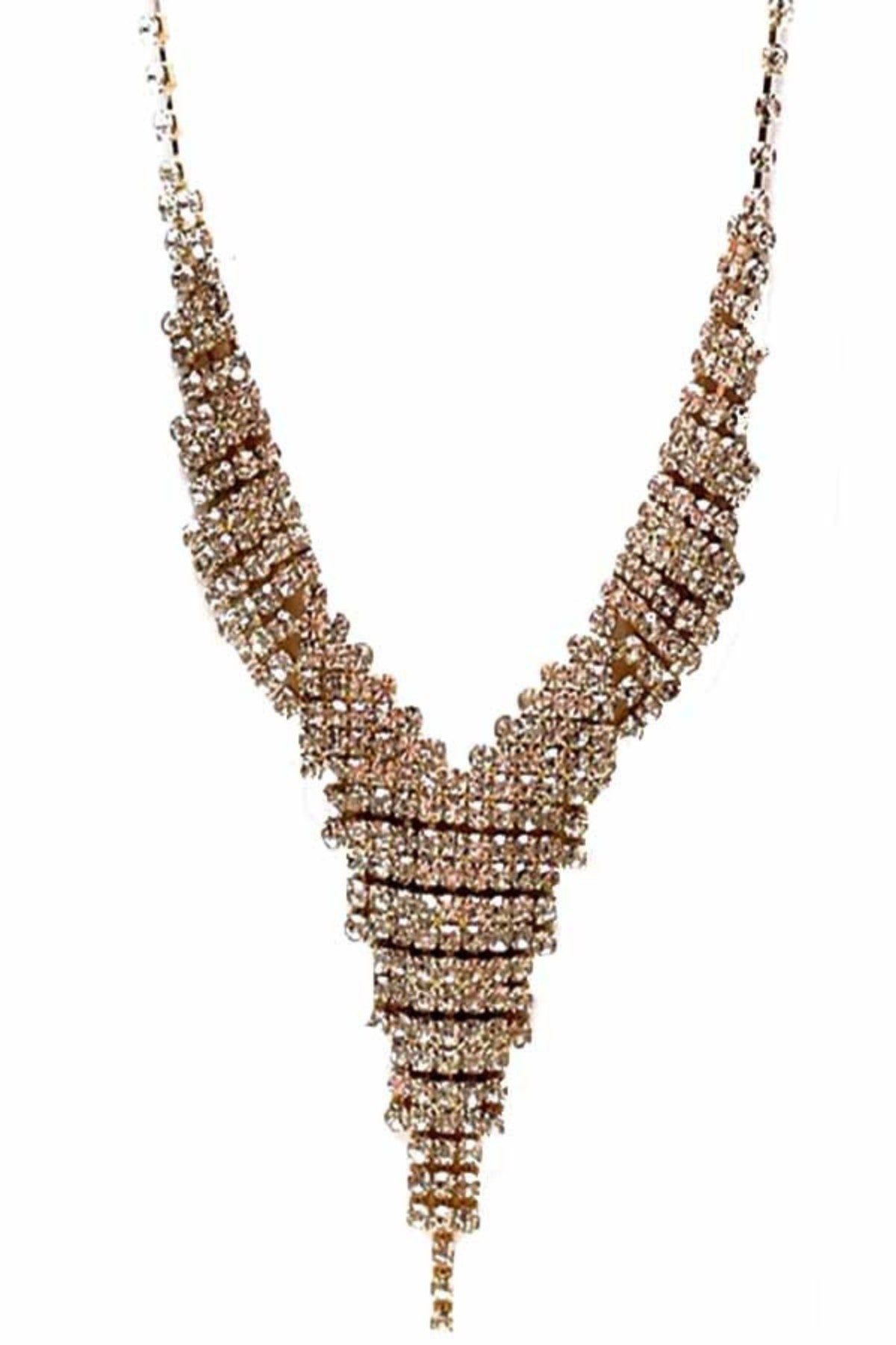 Rhinestone Accent Statement Necklace Set featuring sparkling rhinestones and adjustable clasp.