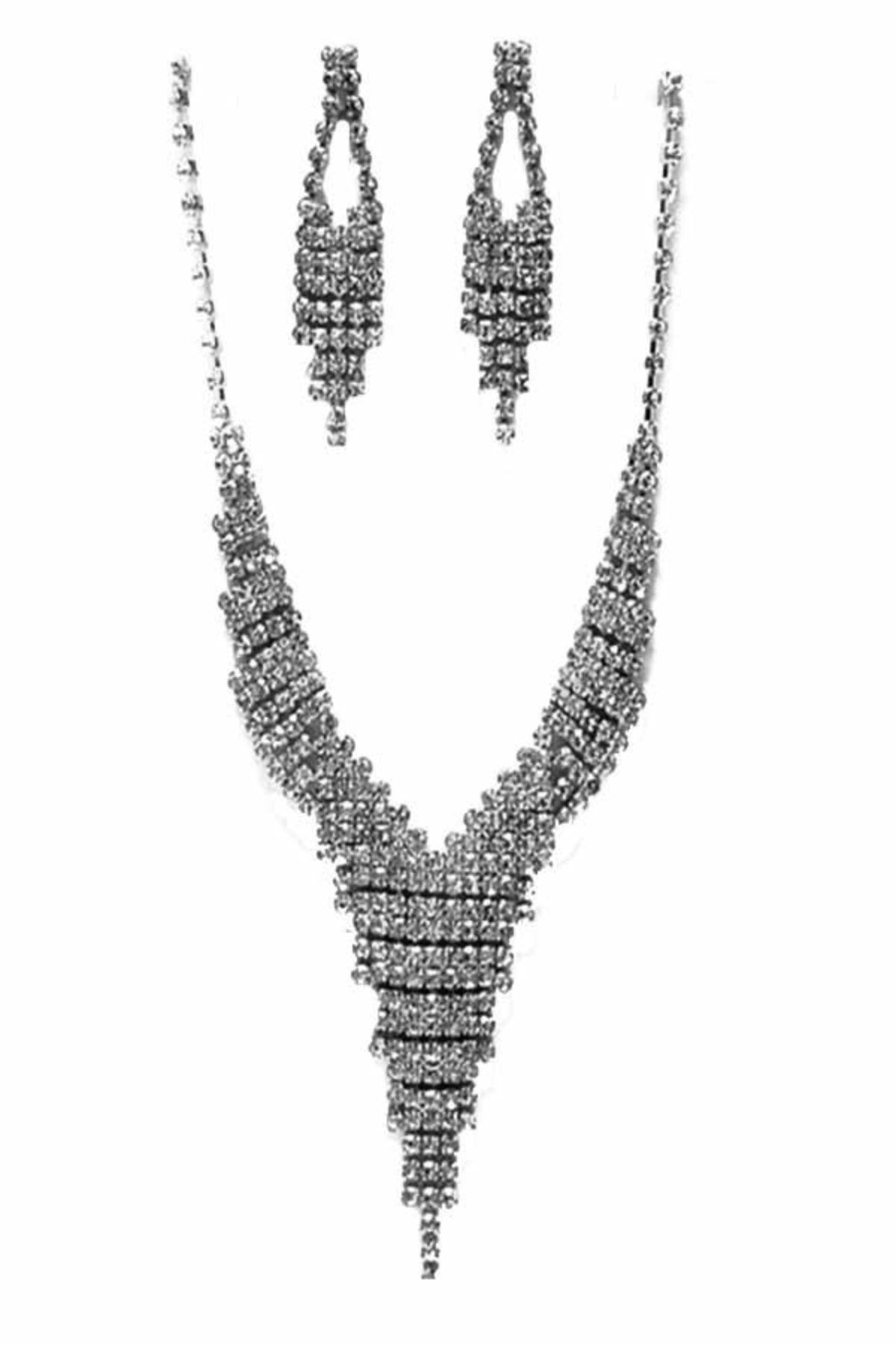 Rhinestone Accent Statement Necklace Set featuring sparkling rhinestones and adjustable clasp.