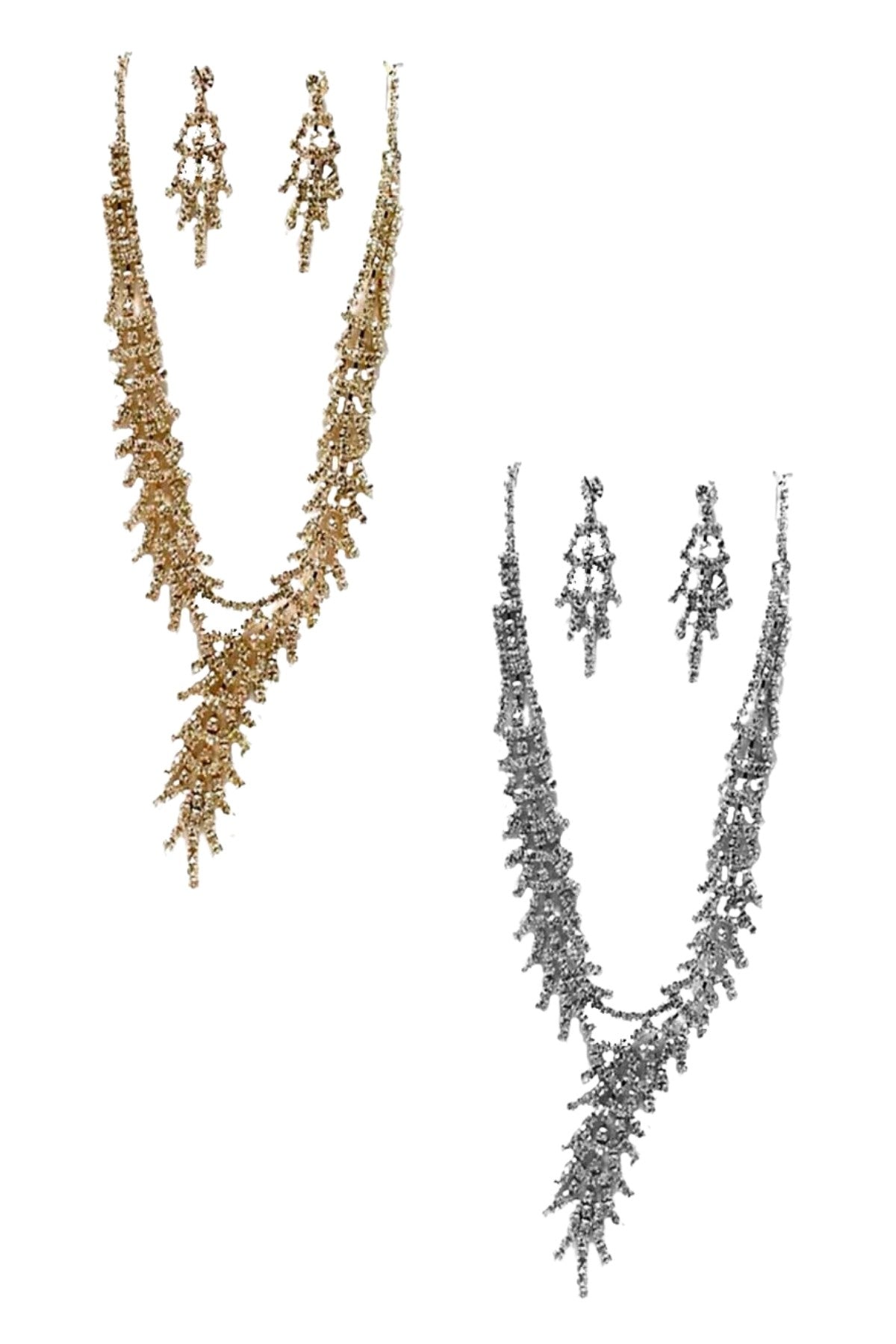 Rhinestone Accent Statement Necklace Set featuring sparkling rhinestones and a lobster claw clasp with extender.