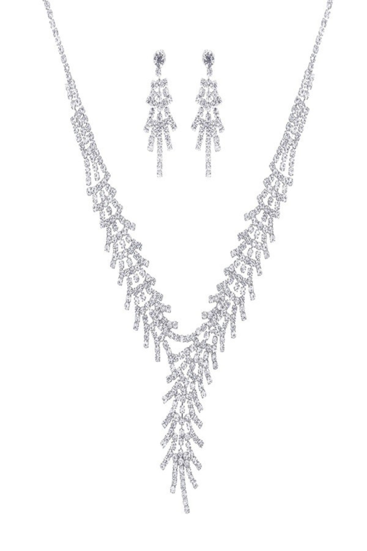 Rhinestone Accent Statement Necklace Set featuring sparkling rhinestones and a lobster claw clasp with extender.