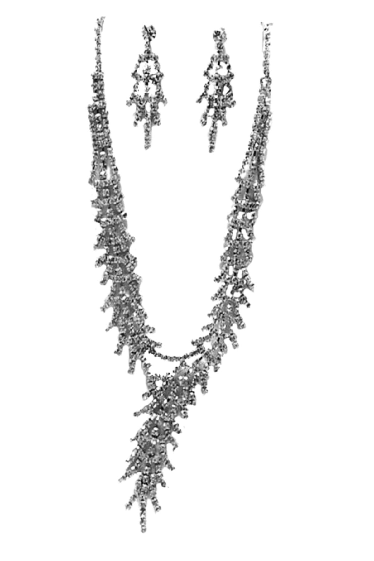 Rhinestone Accent Statement Necklace Set featuring sparkling rhinestones and a lobster claw clasp with extender.