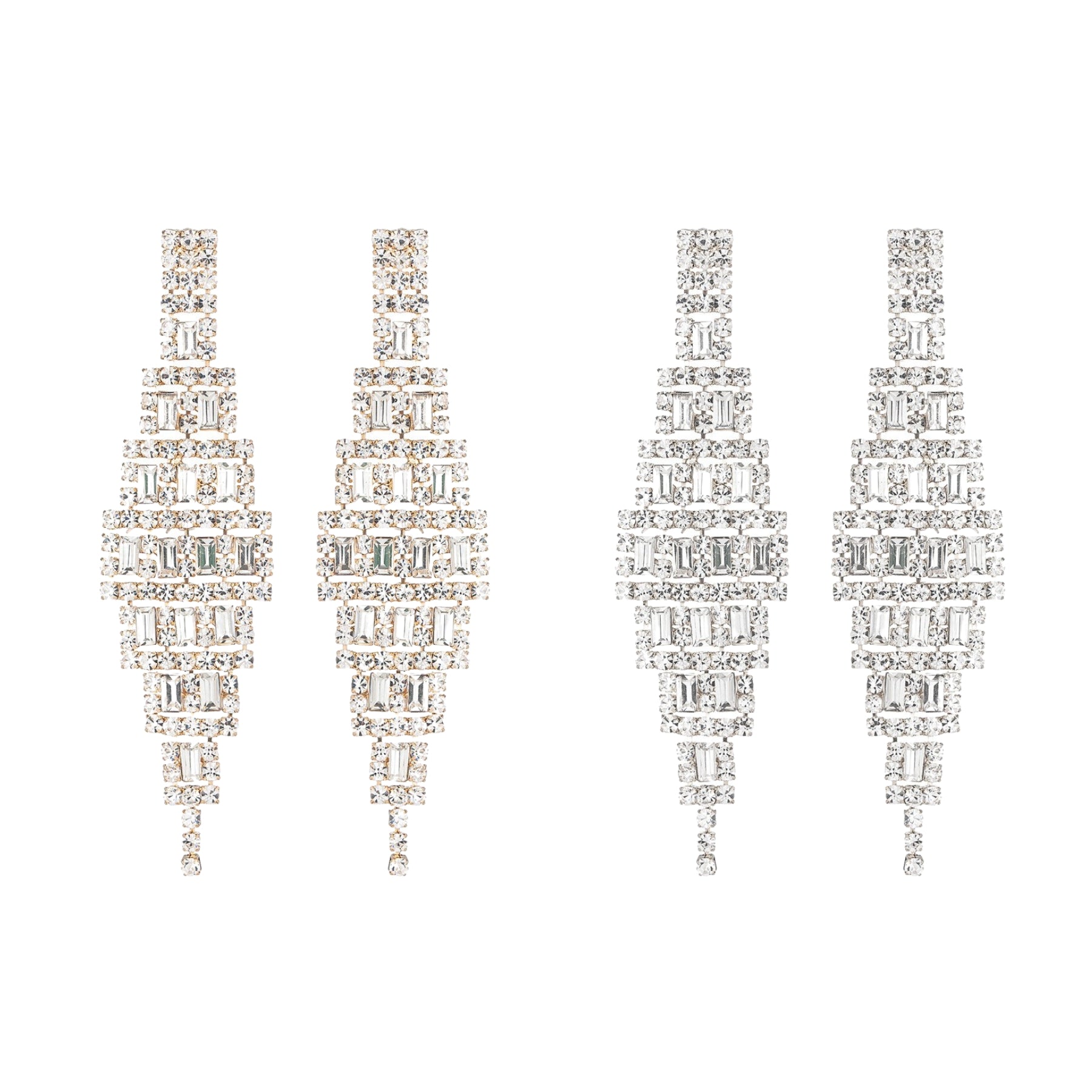 Elegant rhinestone baguette wedding earrings, featuring a sparkling design perfect for brides.