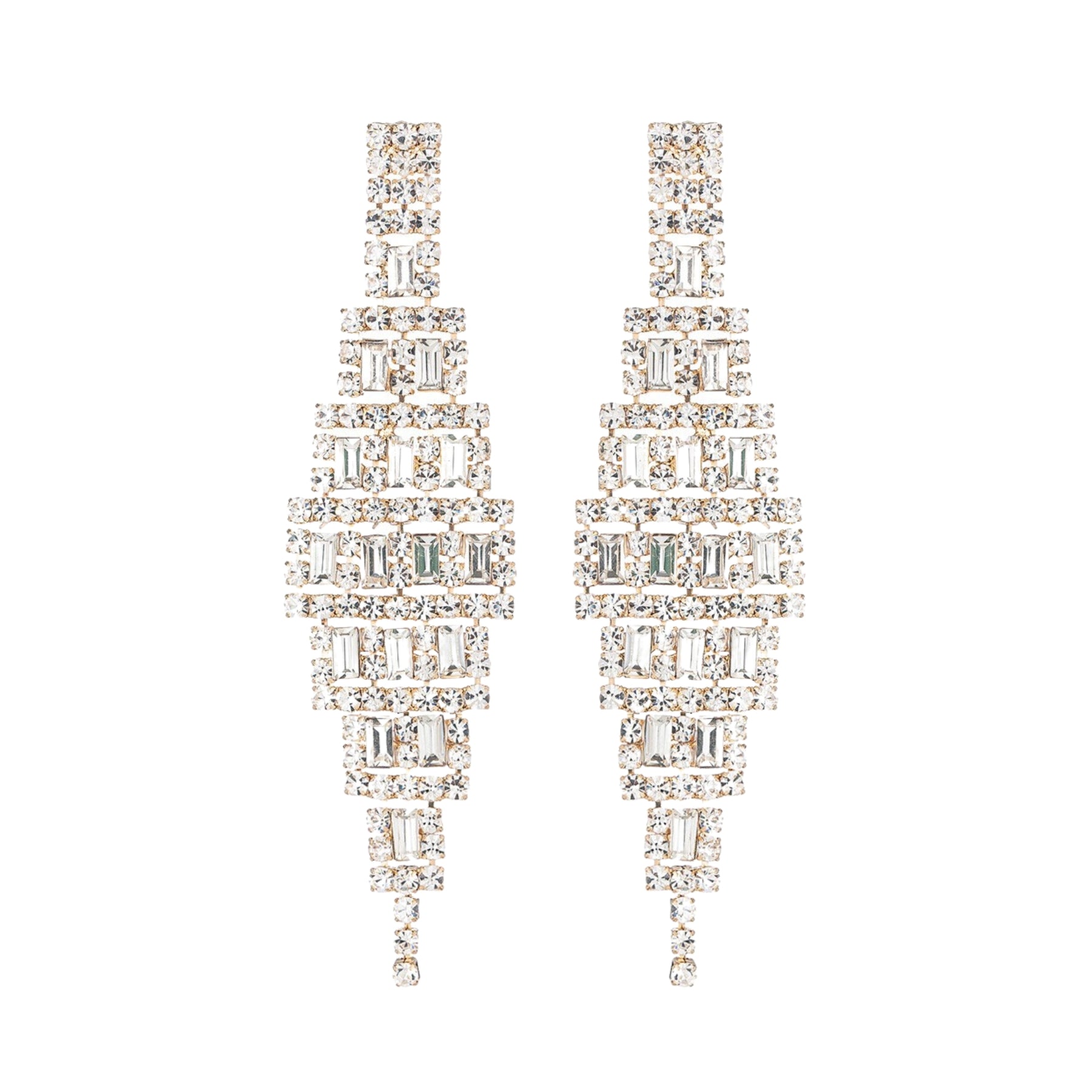 Elegant rhinestone baguette wedding earrings, featuring a sparkling design perfect for brides.