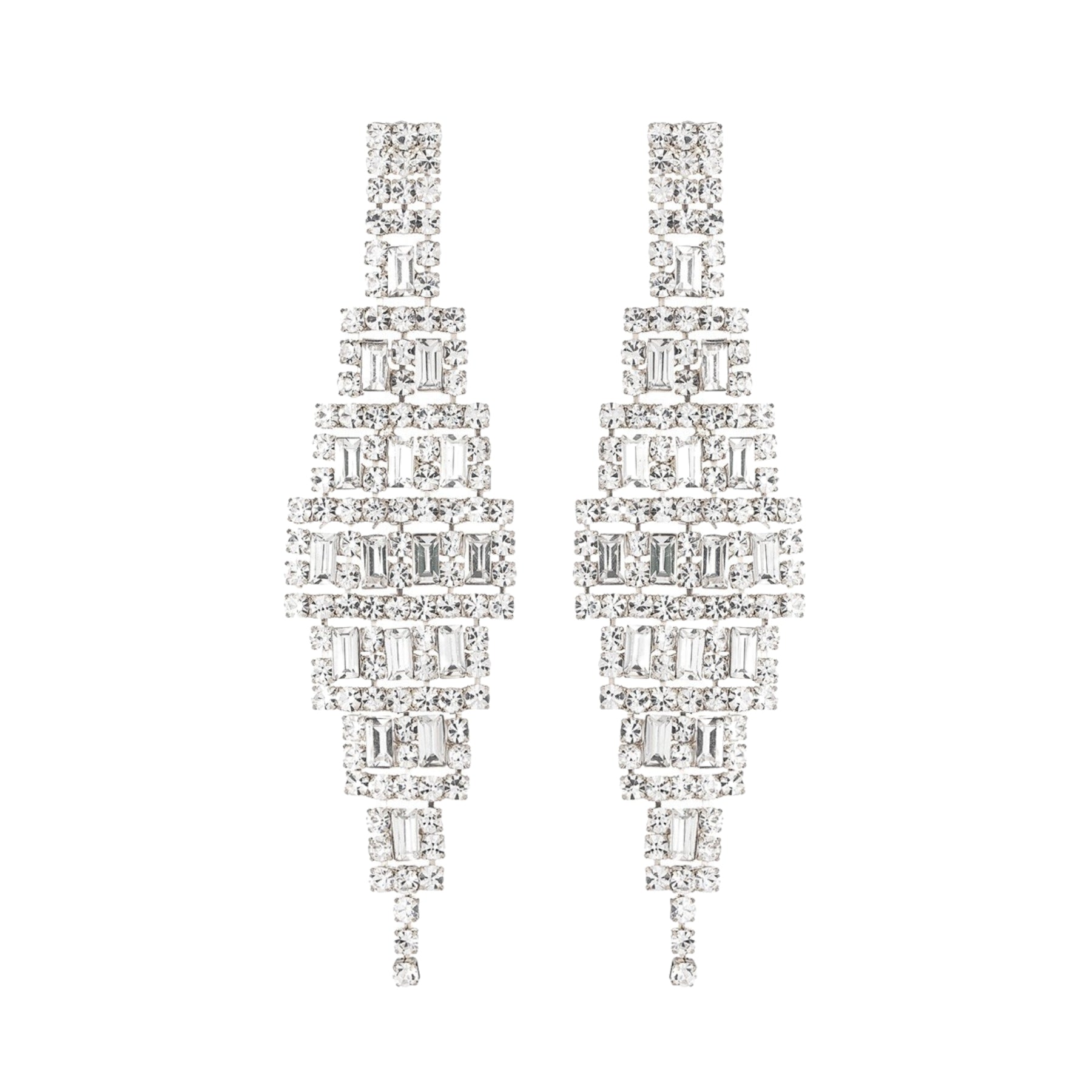 Elegant rhinestone baguette wedding earrings, featuring a sparkling design perfect for brides.