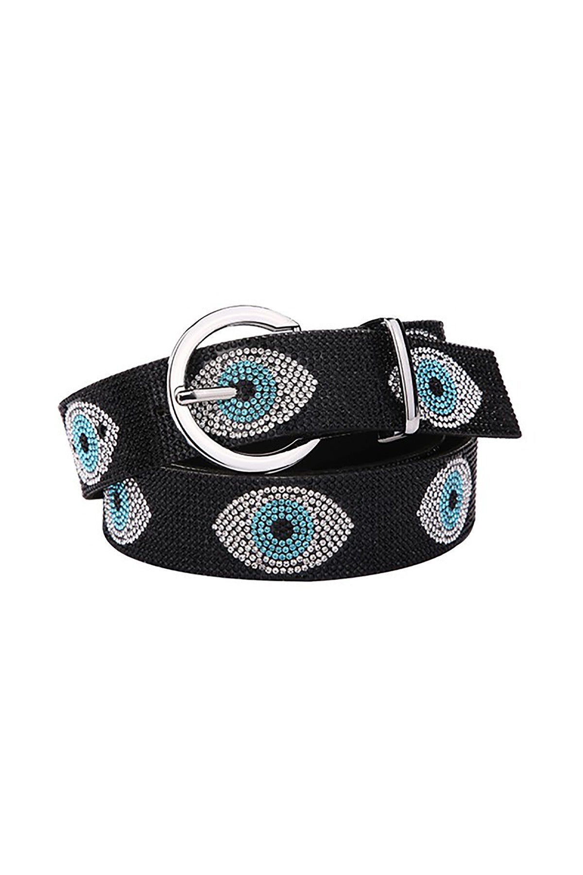 A stylish rhinestone belt featuring a semi-round buckle, perfect for enhancing any outfit.