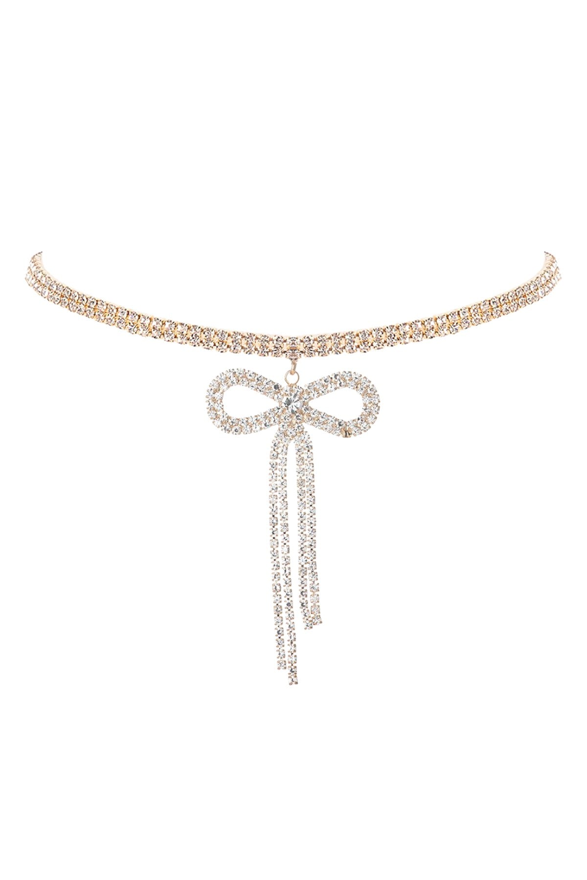 Rhinestone Bow Pendant Choker featuring a sparkling bow design and adjustable length.