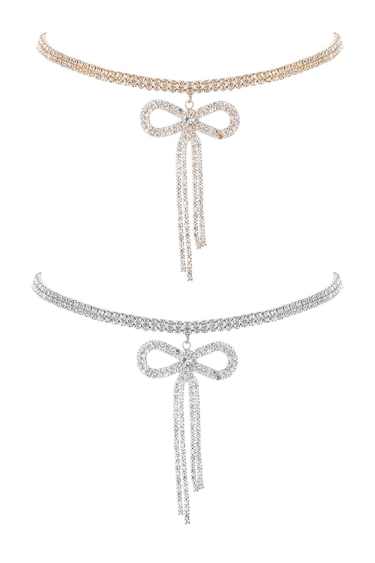 Rhinestone Bow Pendant Choker featuring a sparkling bow design and adjustable length.