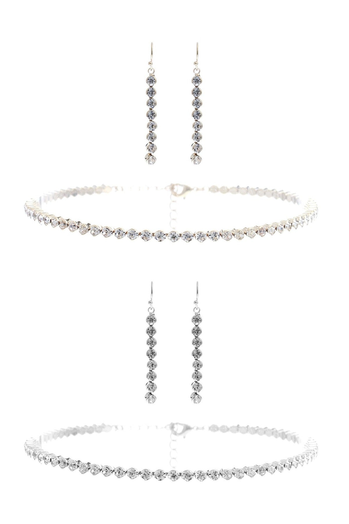 Rhinestone choker necklace set featuring sparkling embellishments and adjustable clasp.