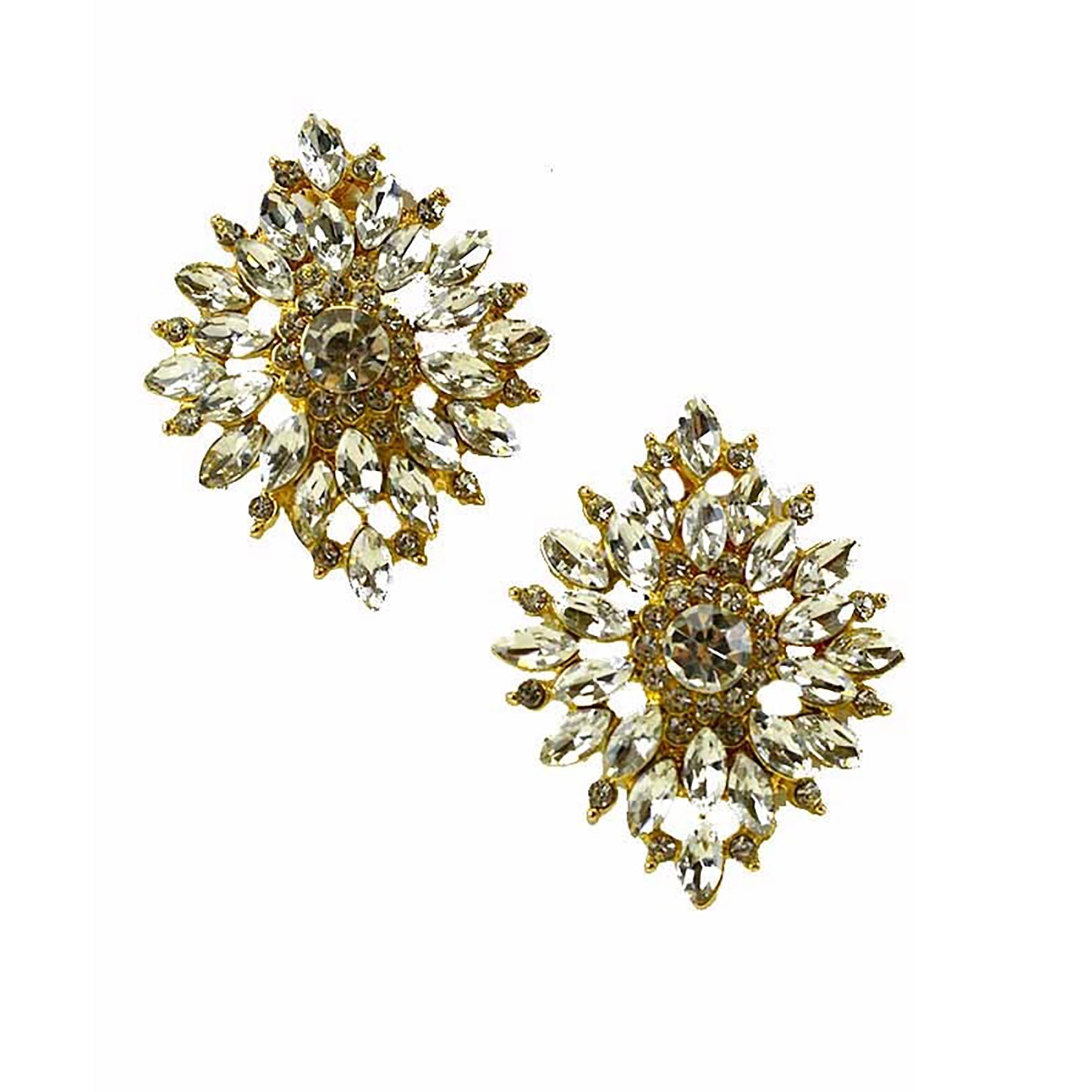 A pair of elegant rhinestone clip-on earrings with a sparkling design, perfect for any occasion.