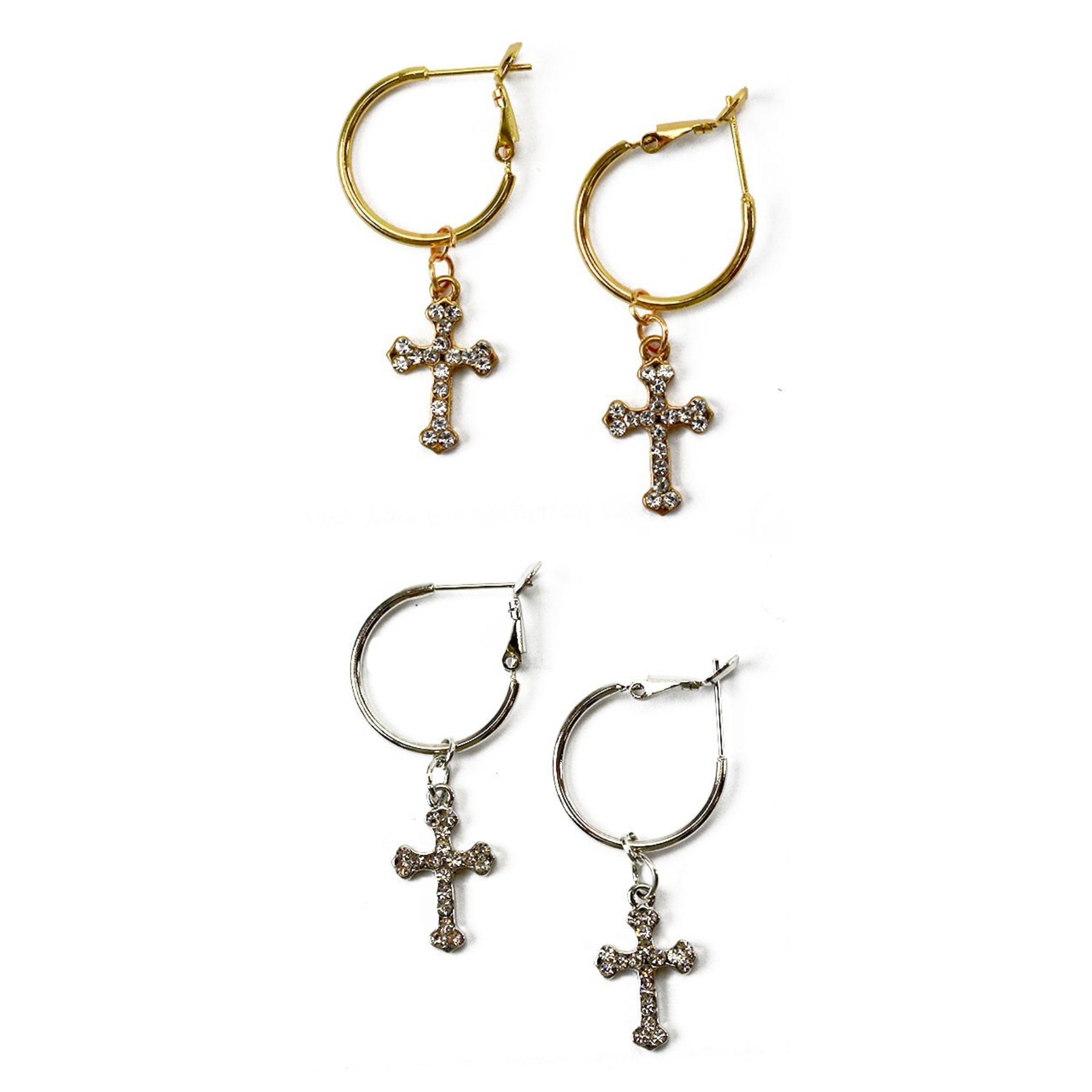 Rhinestone Cross Dangle Hoop Earrings featuring a sparkling cross design on a hoop, perfect for stylish accessorizing.