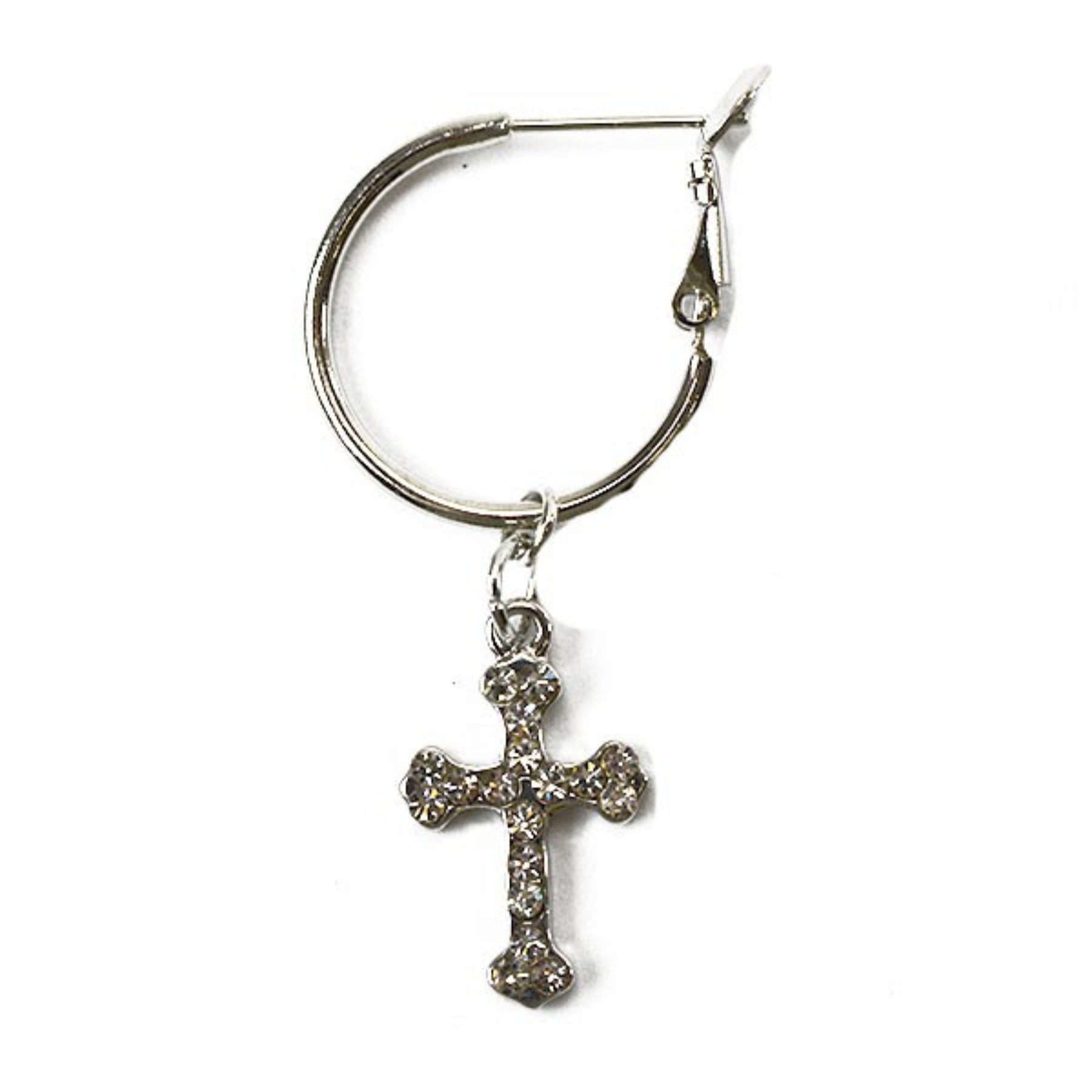 Rhinestone Cross Dangle Hoop Earrings featuring a sparkling cross design on a hoop, perfect for stylish accessorizing.