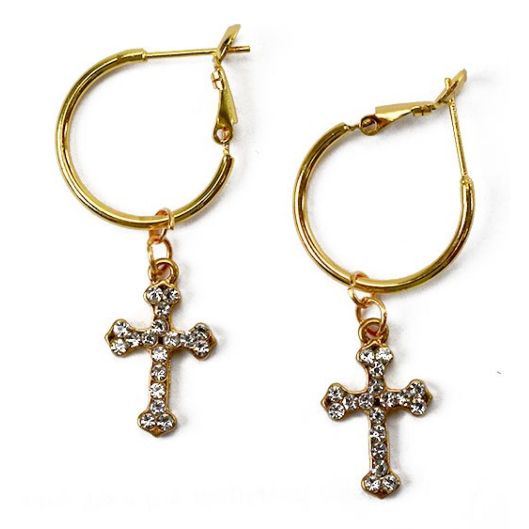 Rhinestone Cross Dangle Hoop Earrings featuring a sparkling cross design on a hoop, perfect for stylish accessorizing.