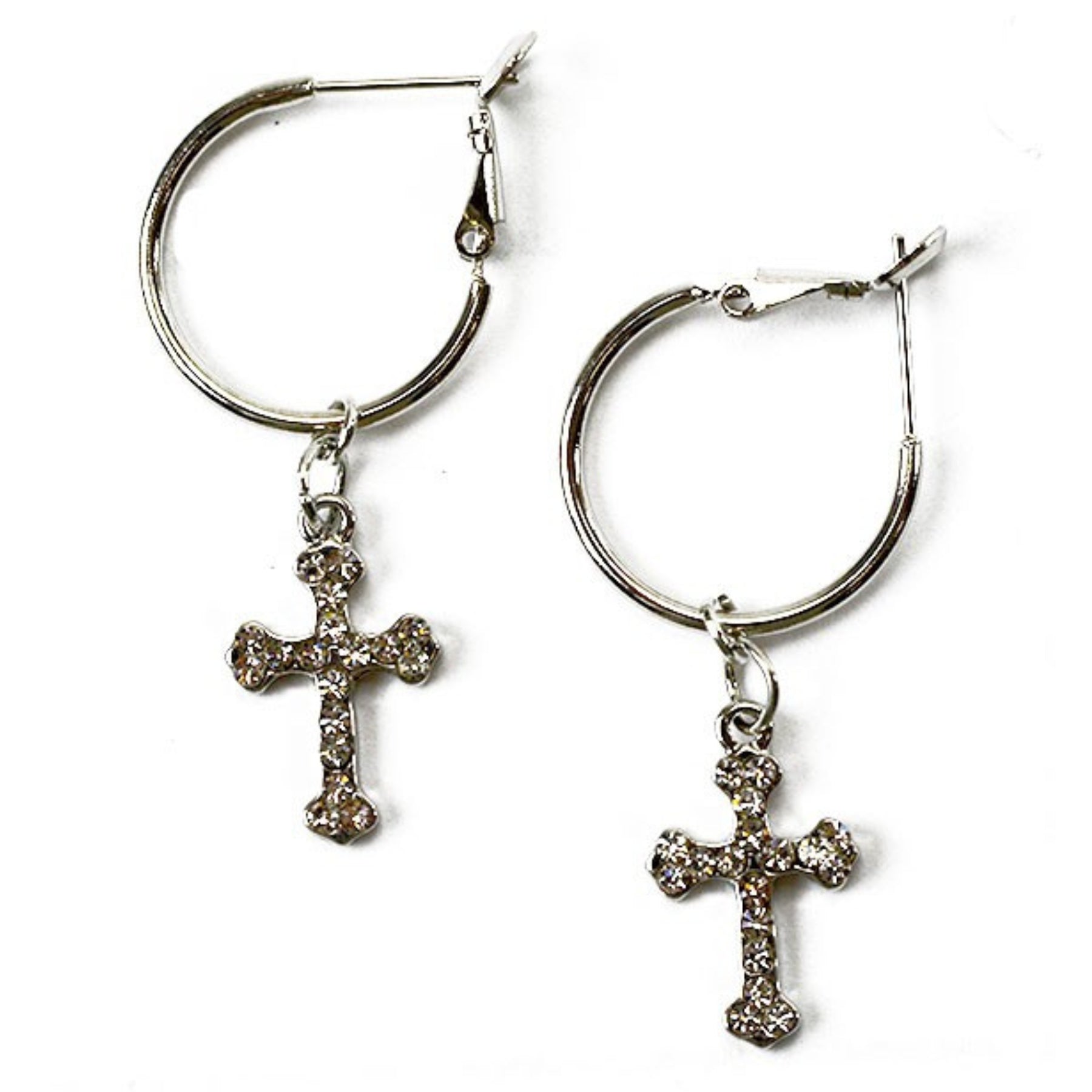 Rhinestone Cross Dangle Hoop Earrings featuring a sparkling cross design on a hoop, perfect for stylish accessorizing.