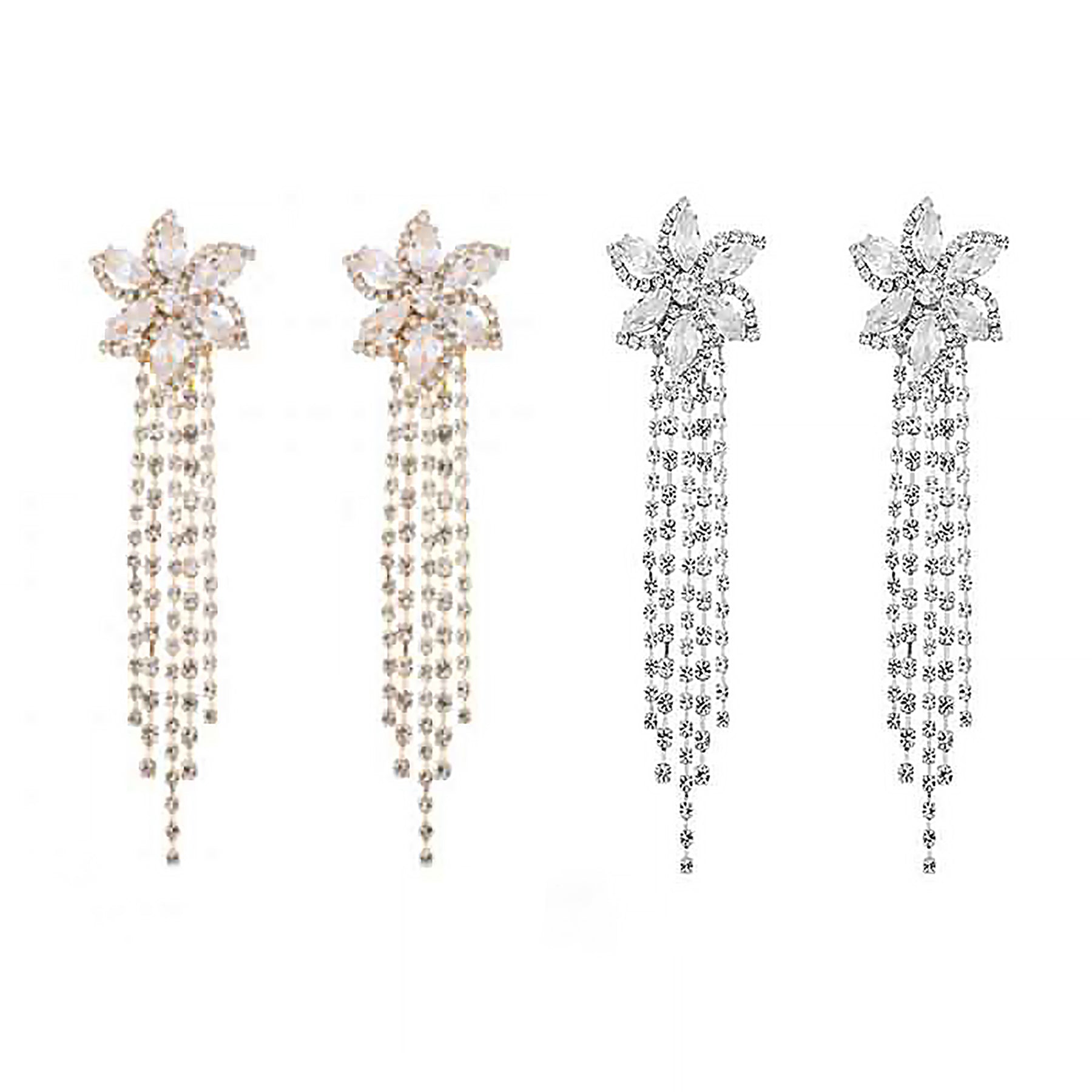 Rhinestone CZ Flower Tassel Earrings featuring a sparkling flower design and elegant tassels, perfect for any occasion.