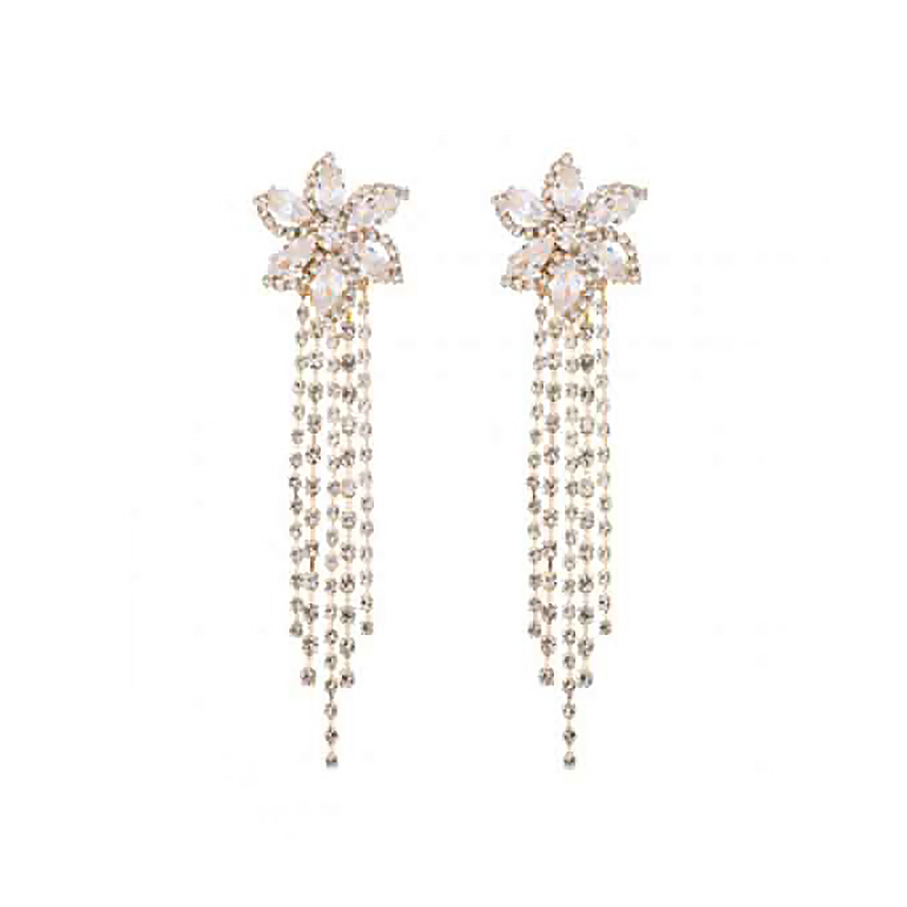 Rhinestone CZ Flower Tassel Earrings featuring a sparkling flower design and elegant tassels, perfect for any occasion.