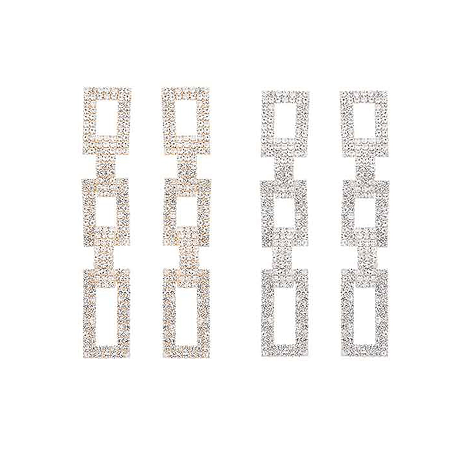 Elegant rhinestone dangle earrings with a 3.25-inch drop, featuring a secure post back closure.