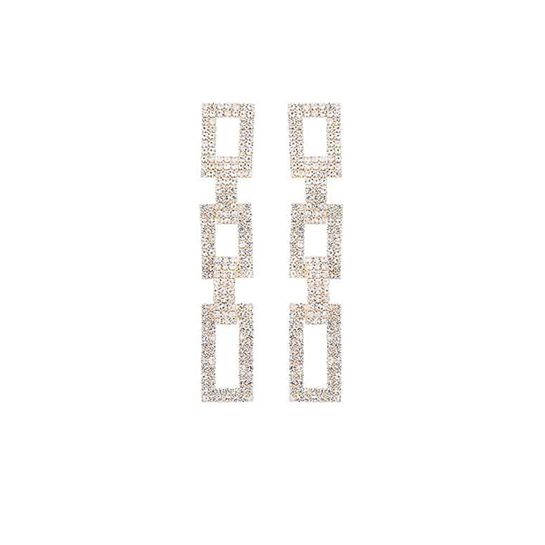 Elegant rhinestone dangle earrings with a 3.25-inch drop, featuring a secure post back closure.