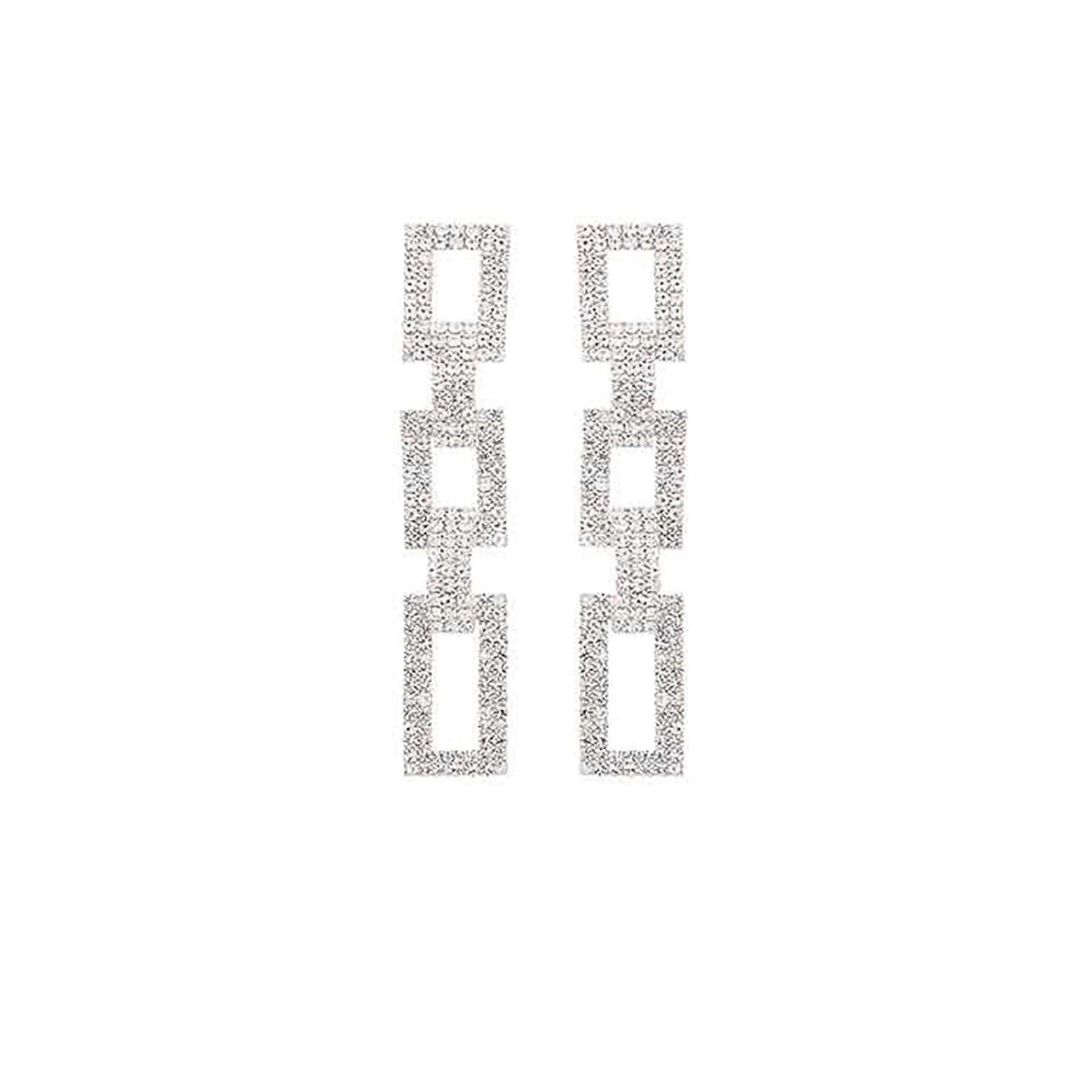 Elegant rhinestone dangle earrings with a 3.25-inch drop, featuring a secure post back closure.