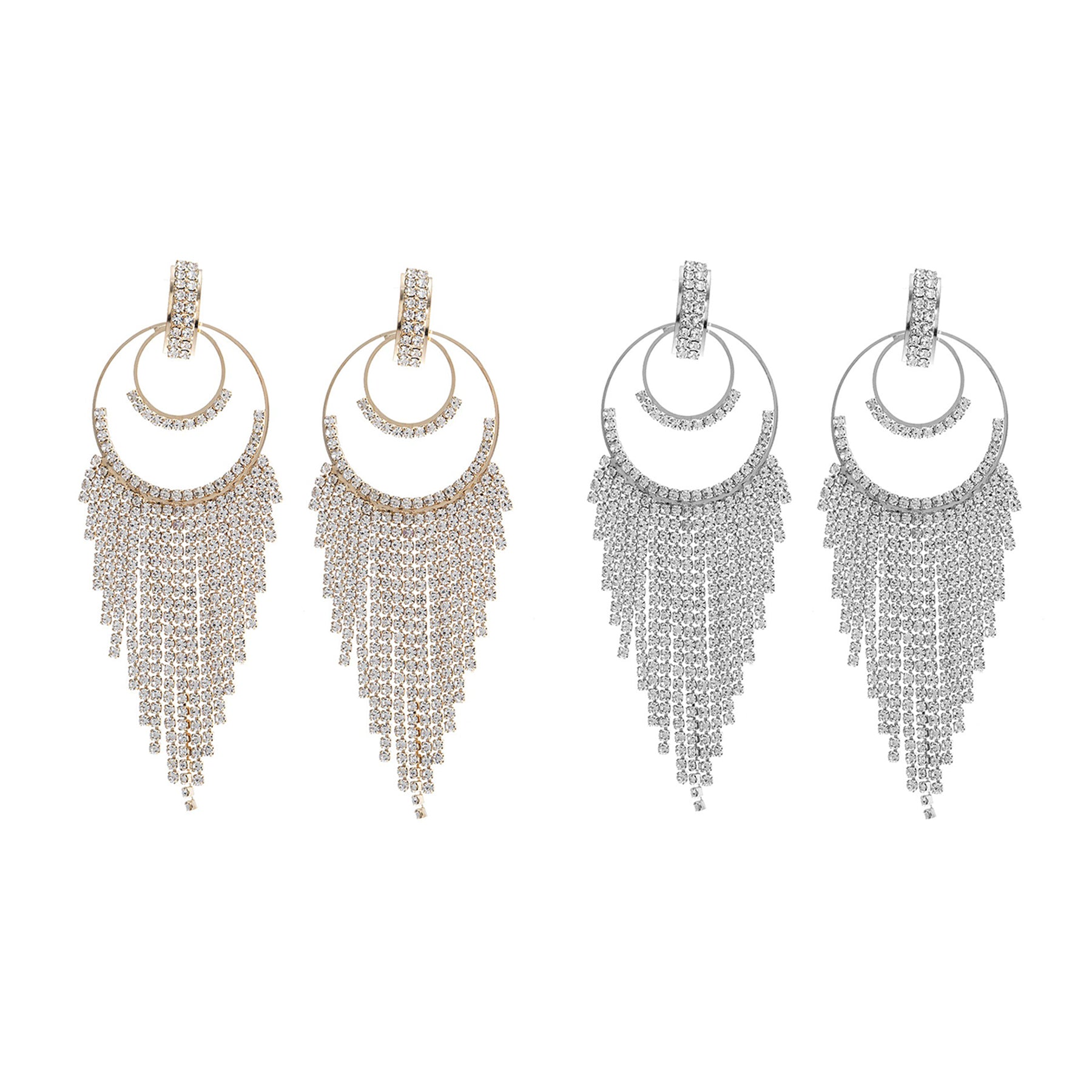 Rhinestone Double Circle Fringe Earrings featuring elegant design and sparkling embellishments.