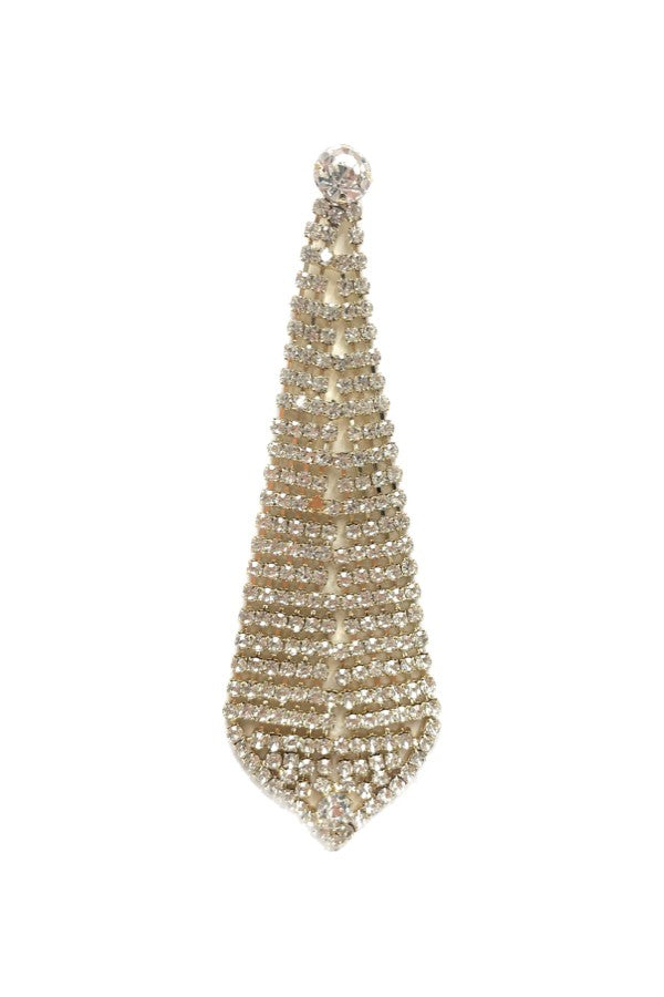 A pair of elegant rhinestone drop earrings with a post back design, sparkling beautifully against a soft background.