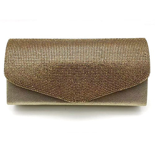 Rhinestone Envelope Shape Evening Bag with detachable chain strap and magnetic closure, featuring a luxurious soft lining.