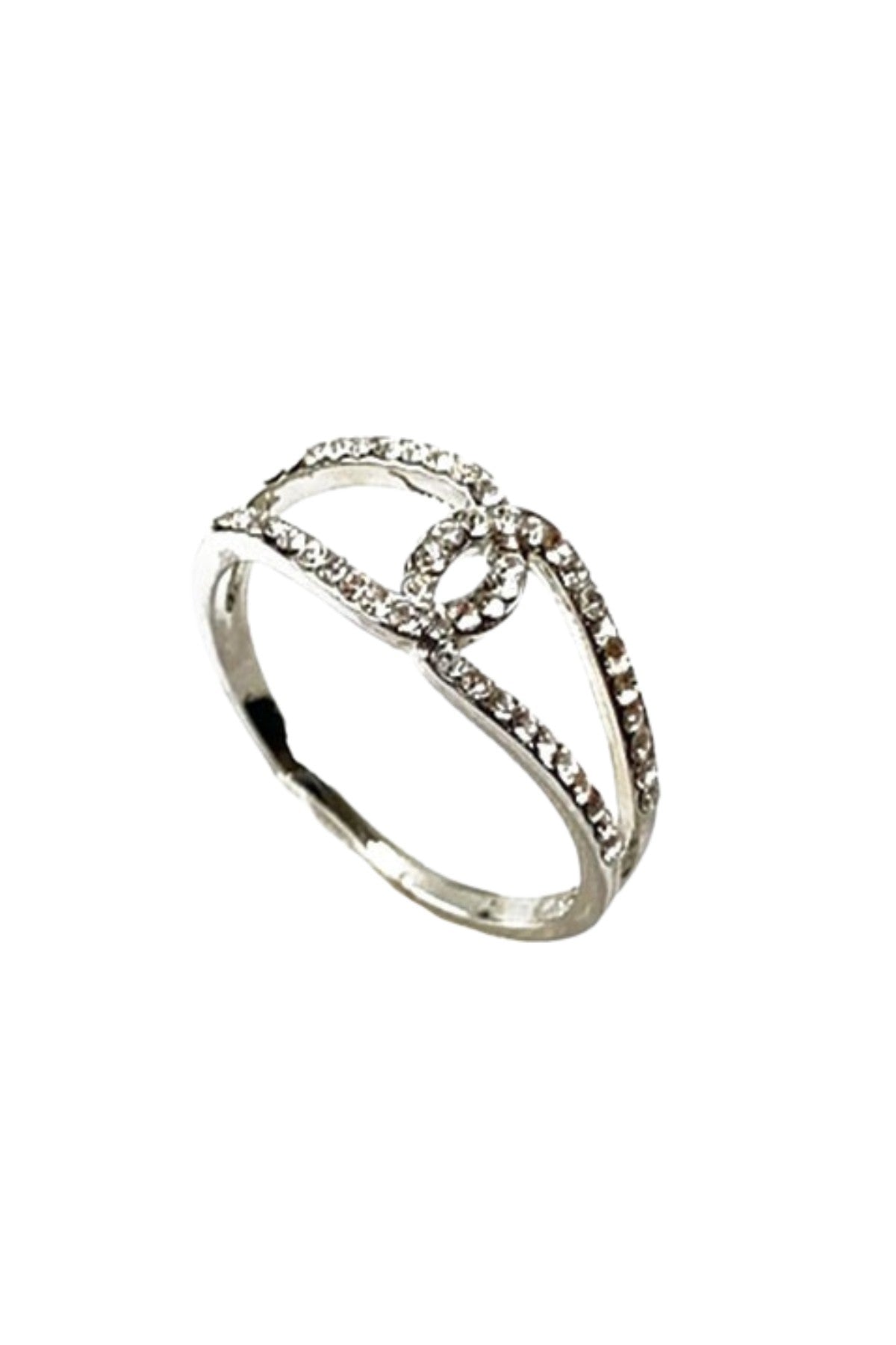 A stylish rhinestone fashion ring, triple plated, size 7, lead and nickel free, showcasing its elegant design.