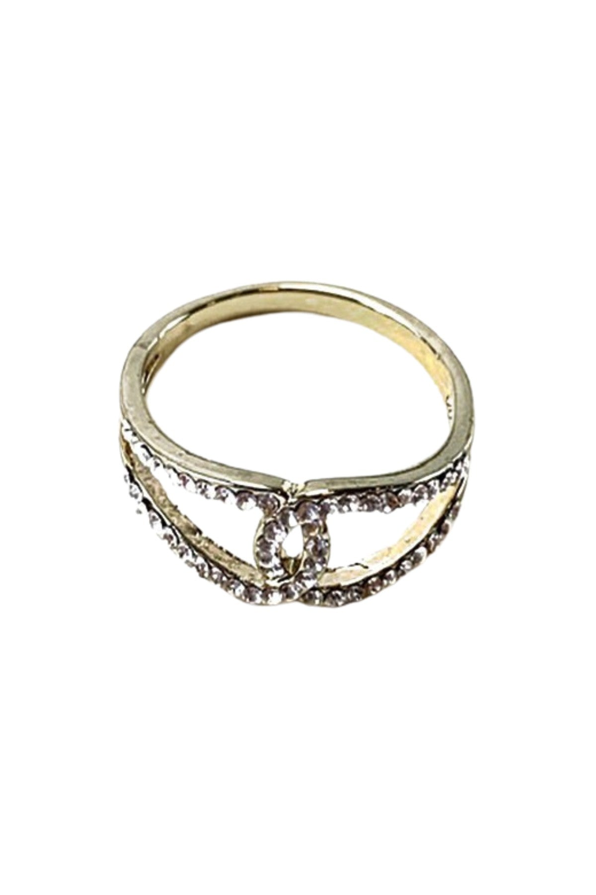 A stylish rhinestone fashion ring, triple plated, size 7, lead and nickel free, showcasing its elegant design.