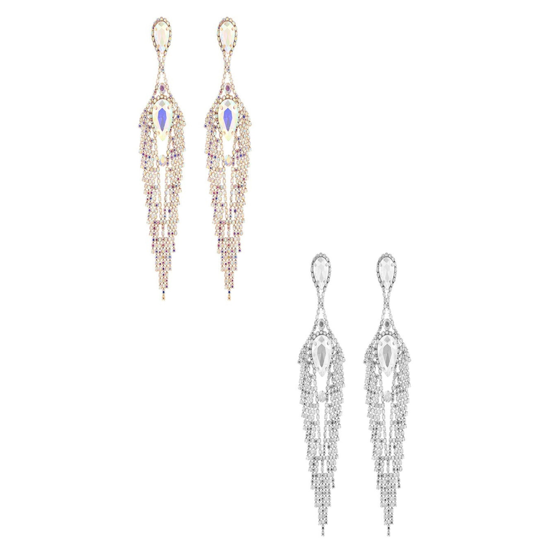 Elegant rhinestone feather dangle post earrings, showcasing a stunning design with sparkling details.