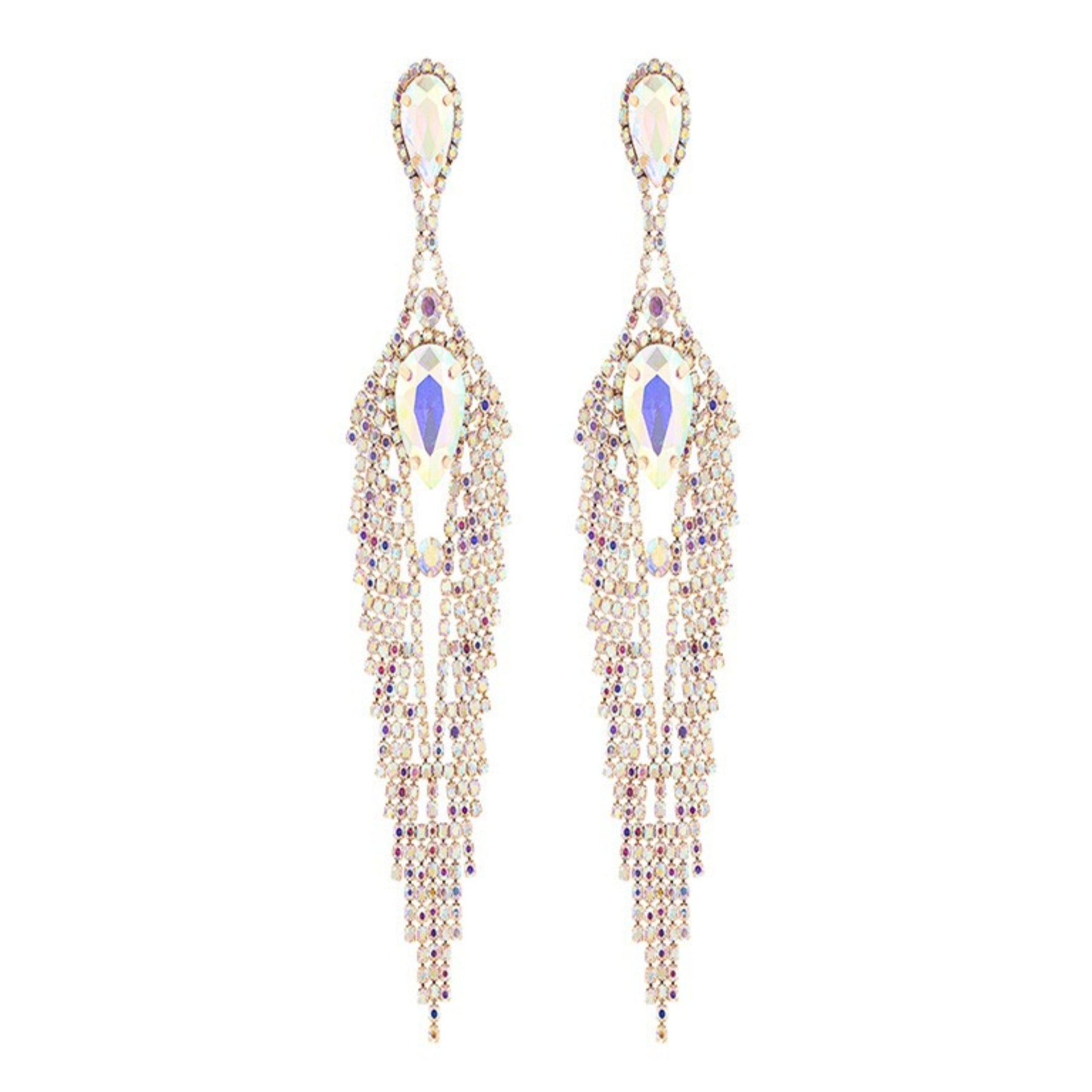 Elegant rhinestone feather dangle post earrings, showcasing a stunning design with sparkling details.