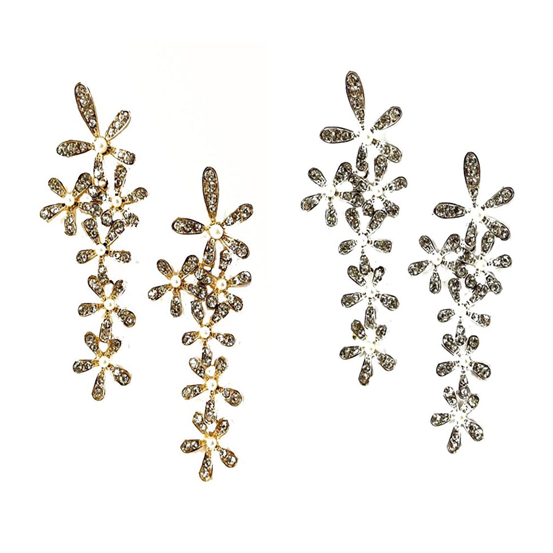 Elegant rhinestone flower drop earrings with a shimmering design, perfect for special occasions.