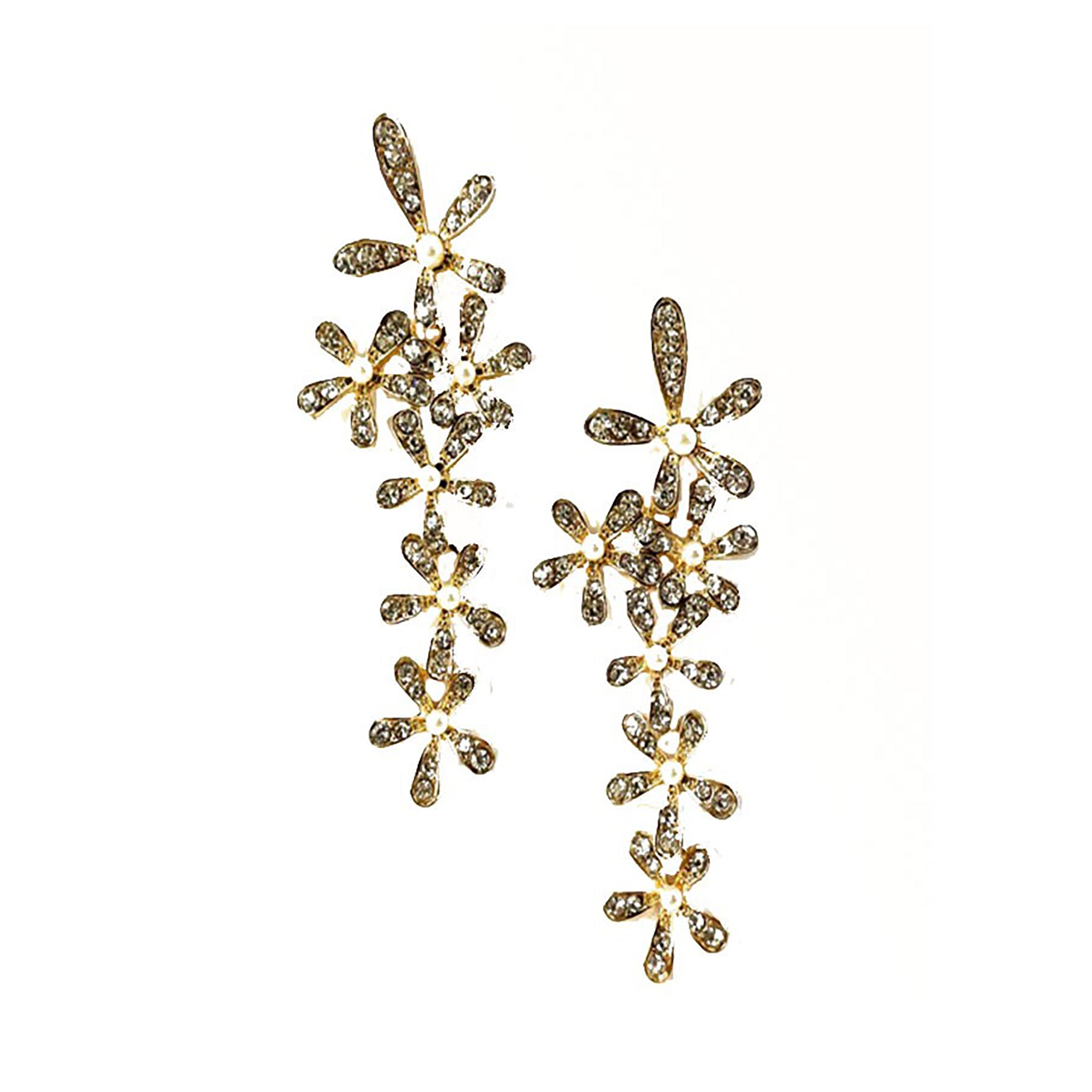 Elegant rhinestone flower drop earrings with a shimmering design, perfect for special occasions.