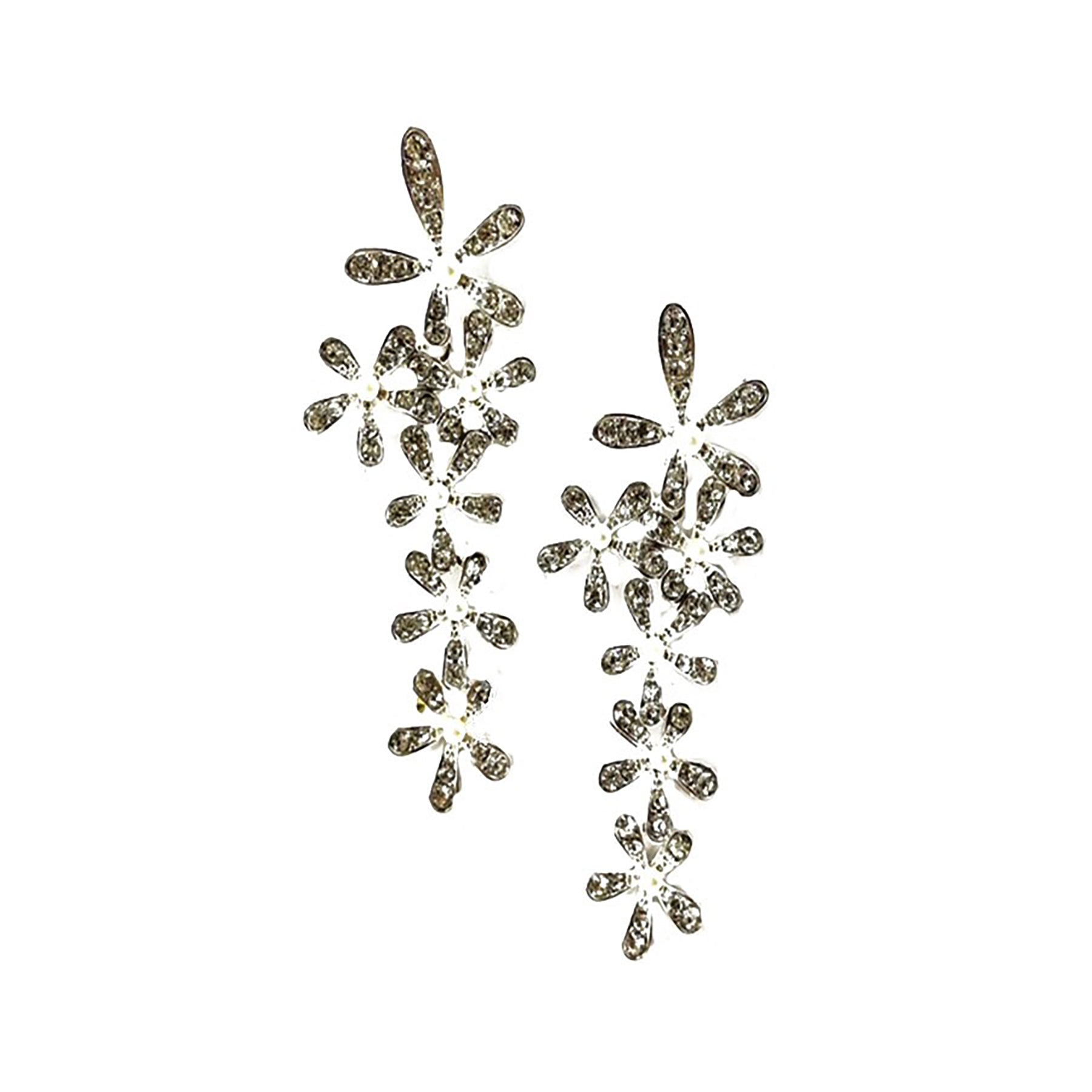 Elegant rhinestone flower drop earrings with a shimmering design, perfect for special occasions.