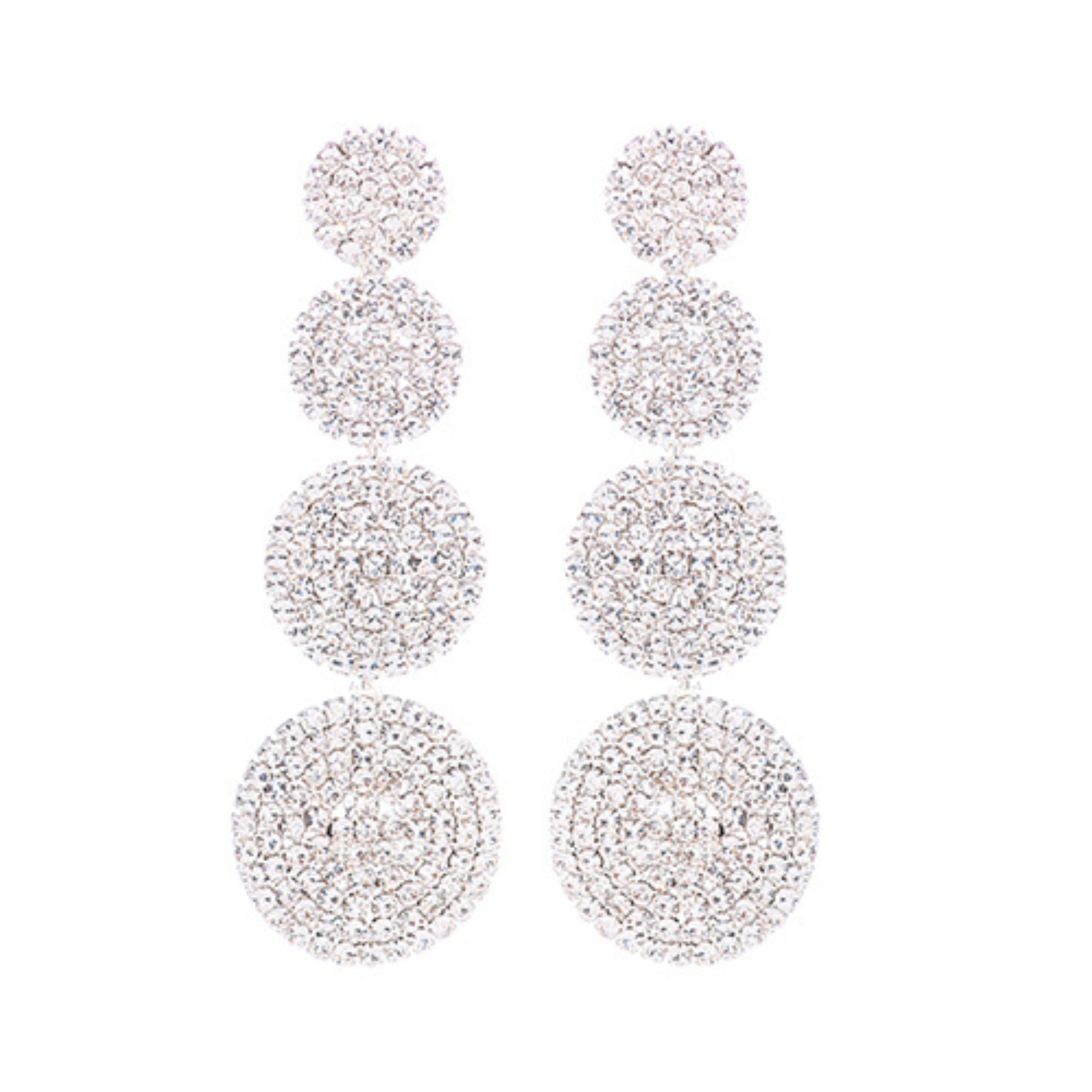 Elegant Rhinestone Four Round Drop Post Back Earrings showcasing a sparkling design with a secure post back closure.