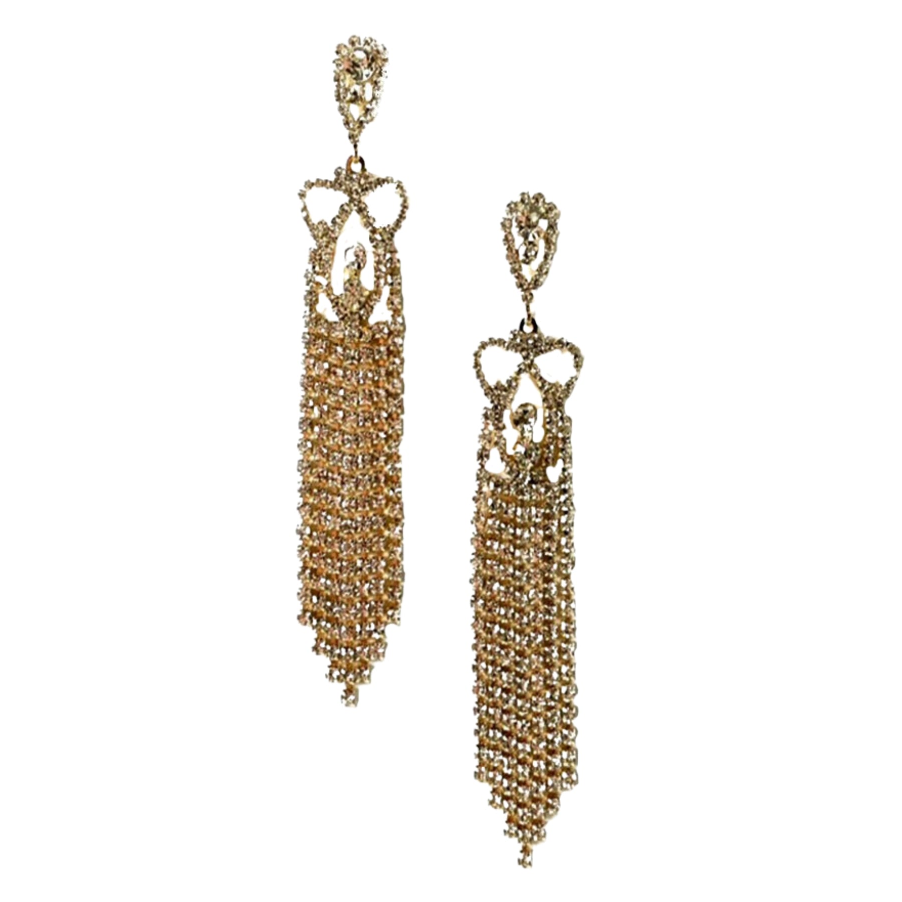 Elegant Rhinestone Fringe Drop Earrings with sparkling details, showcasing a glamorous design perfect for evening wear.